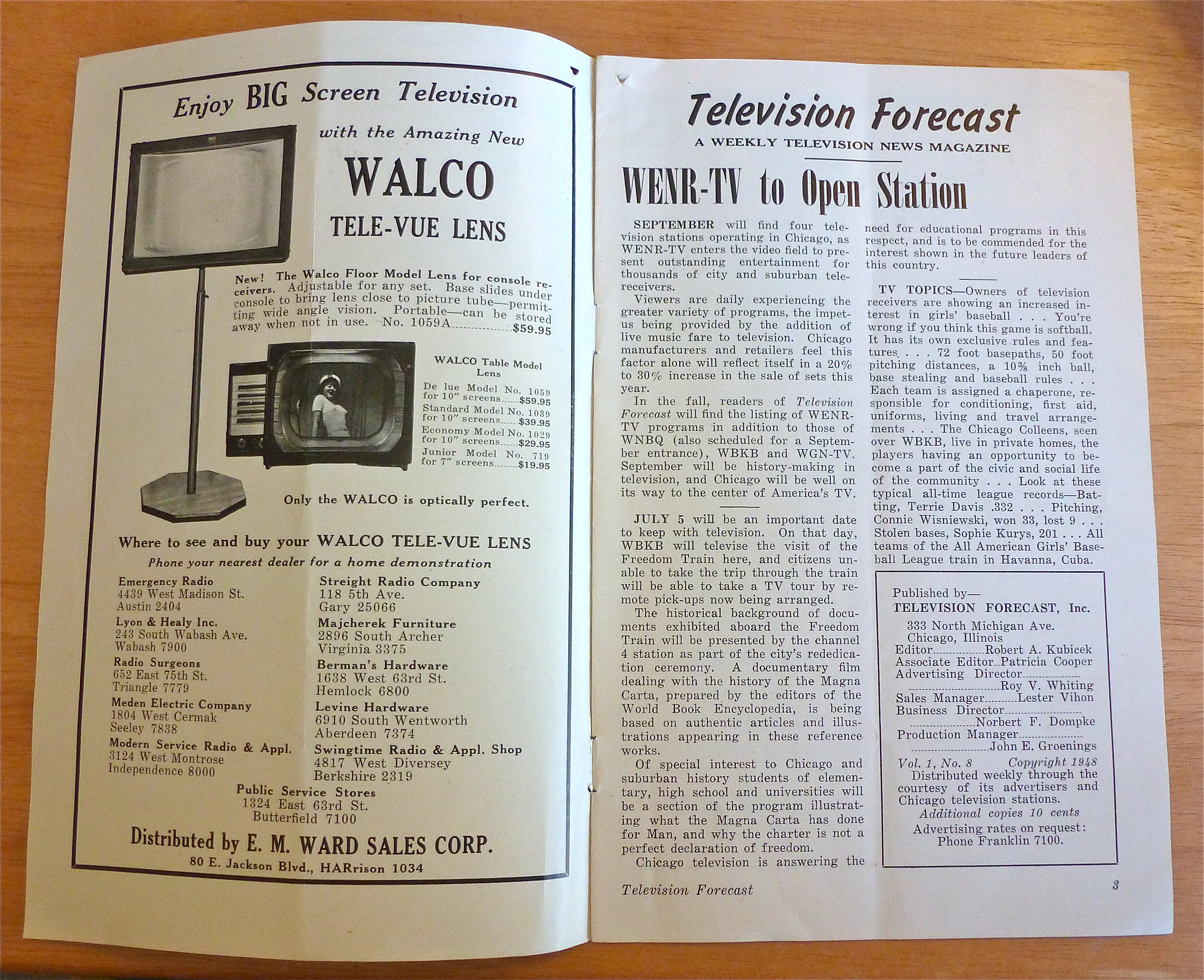 1948 Chicago Television Forecast Vol.1-#8 Girl Baseball