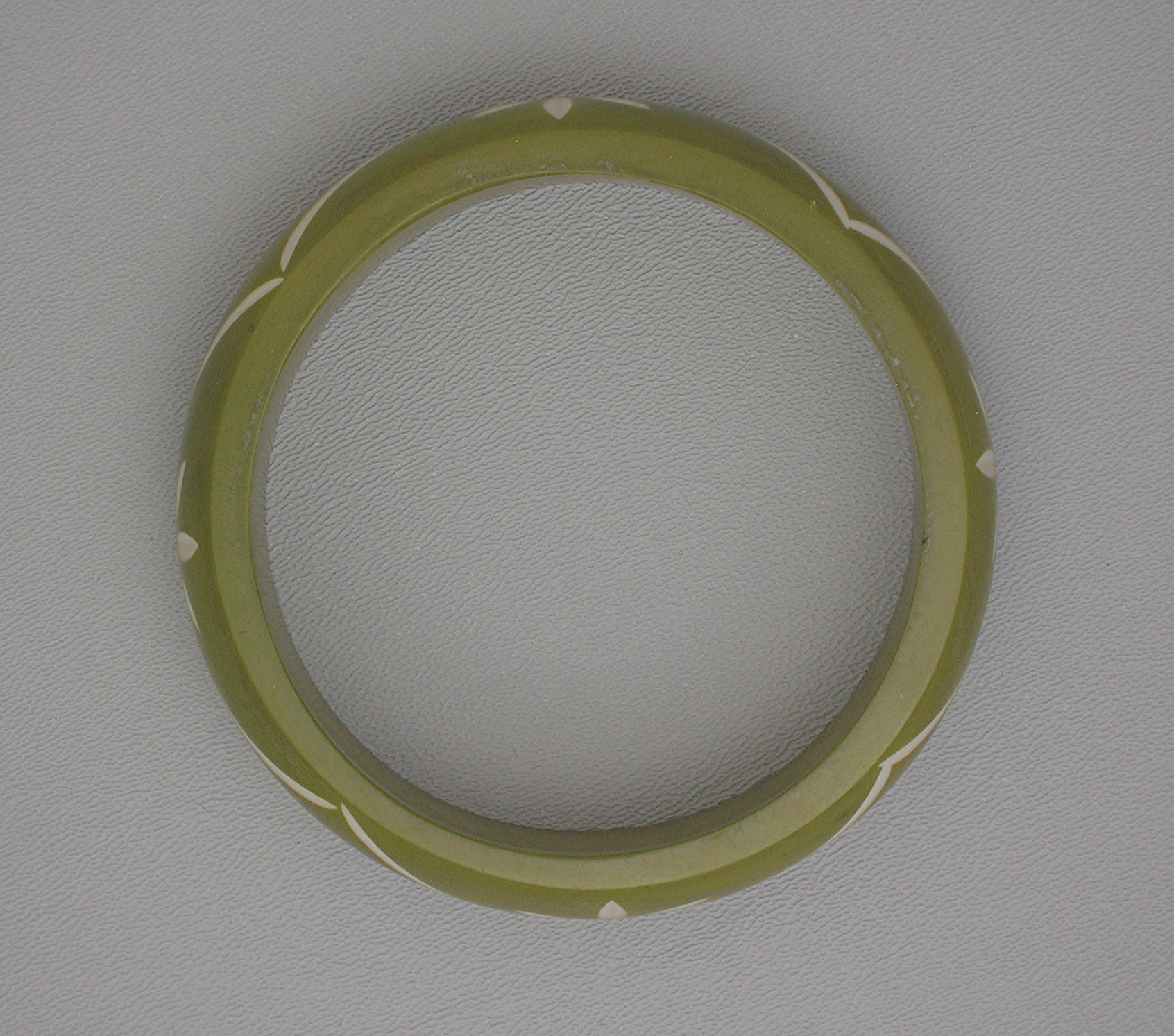 Bakelite Green White Carved Bangle Bracelet