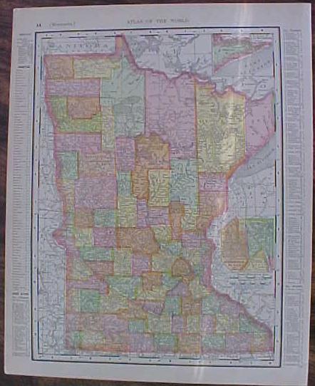 Map Wisconsin & Minnesota 1907 Rand McNally