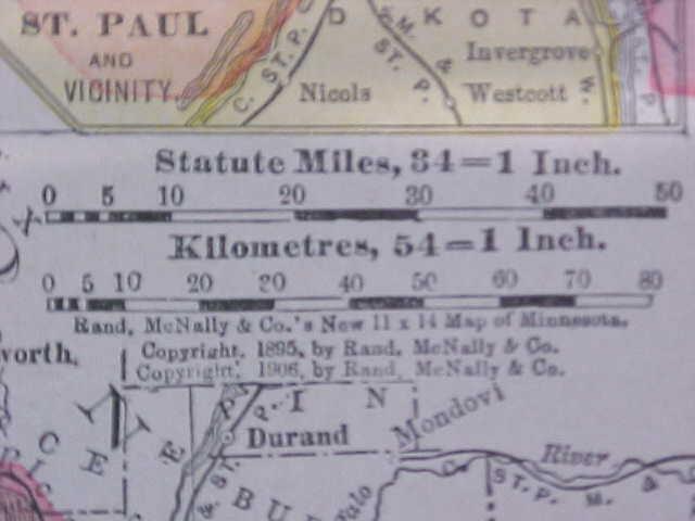 Map Wisconsin & Minnesota 1907 Rand McNally