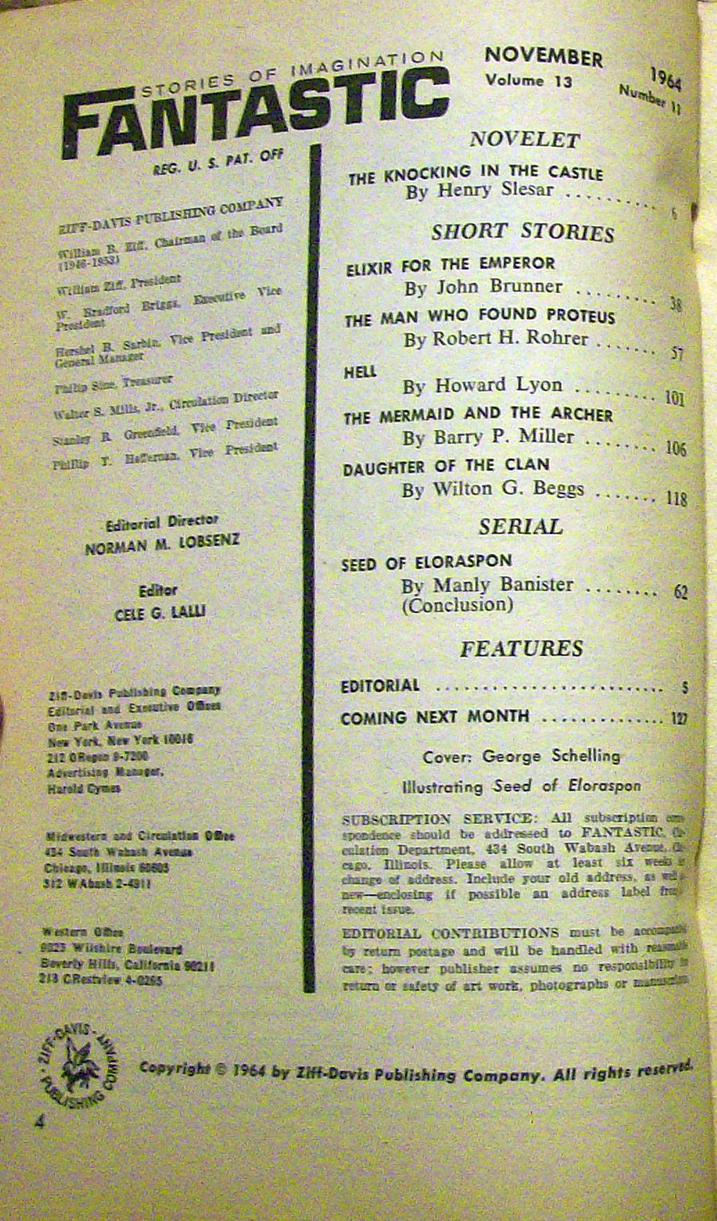 Fantastic Magazine November 1964 Knocking In The Castle
