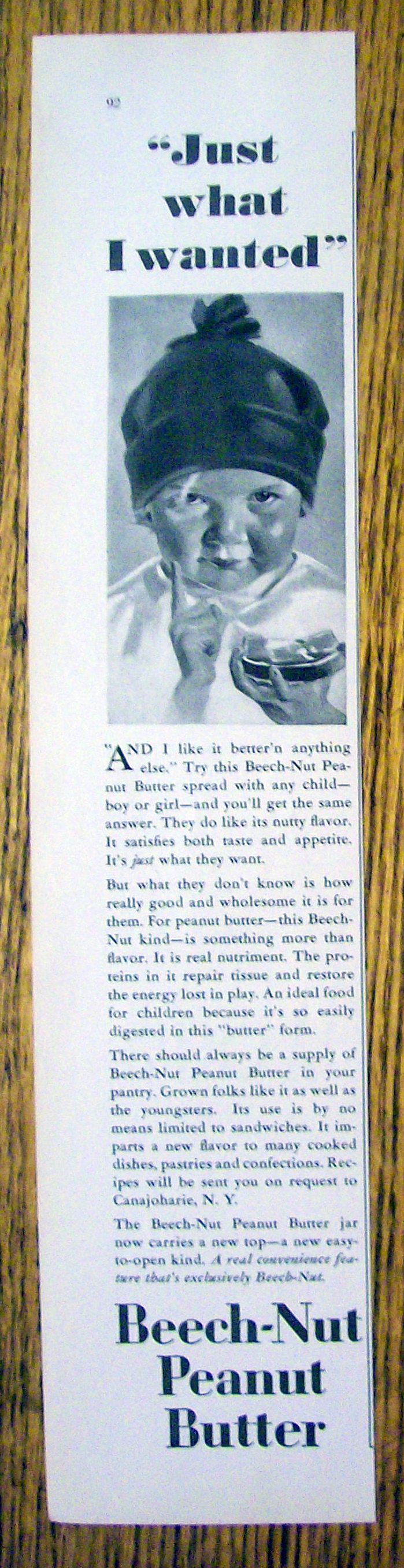 1929 Beech Nut Peanut Butter with Child's Face
