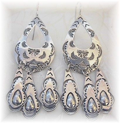Navajo Sterling Silver Shepherd Hook Earrings Signed D