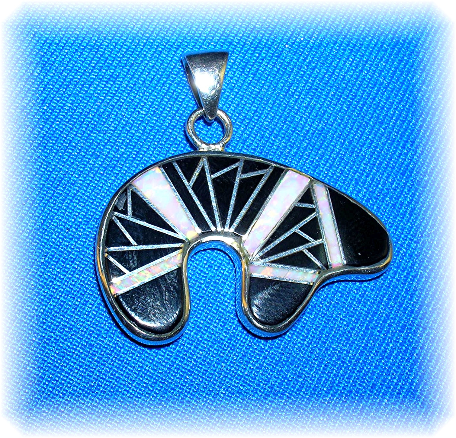 Sterling Silver Black Onyx and Oal Bear Pendant