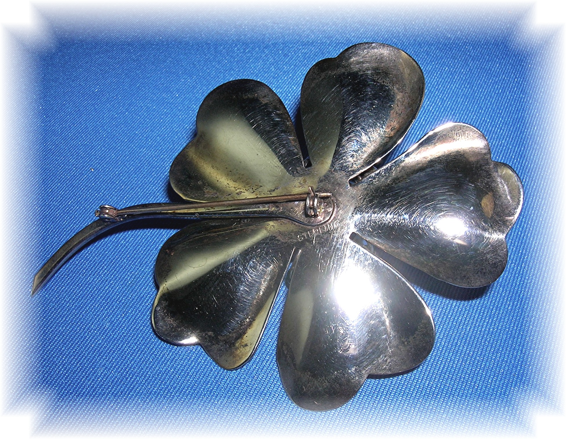 4 Inch Sterling Silver Foux Pearl Brooch
