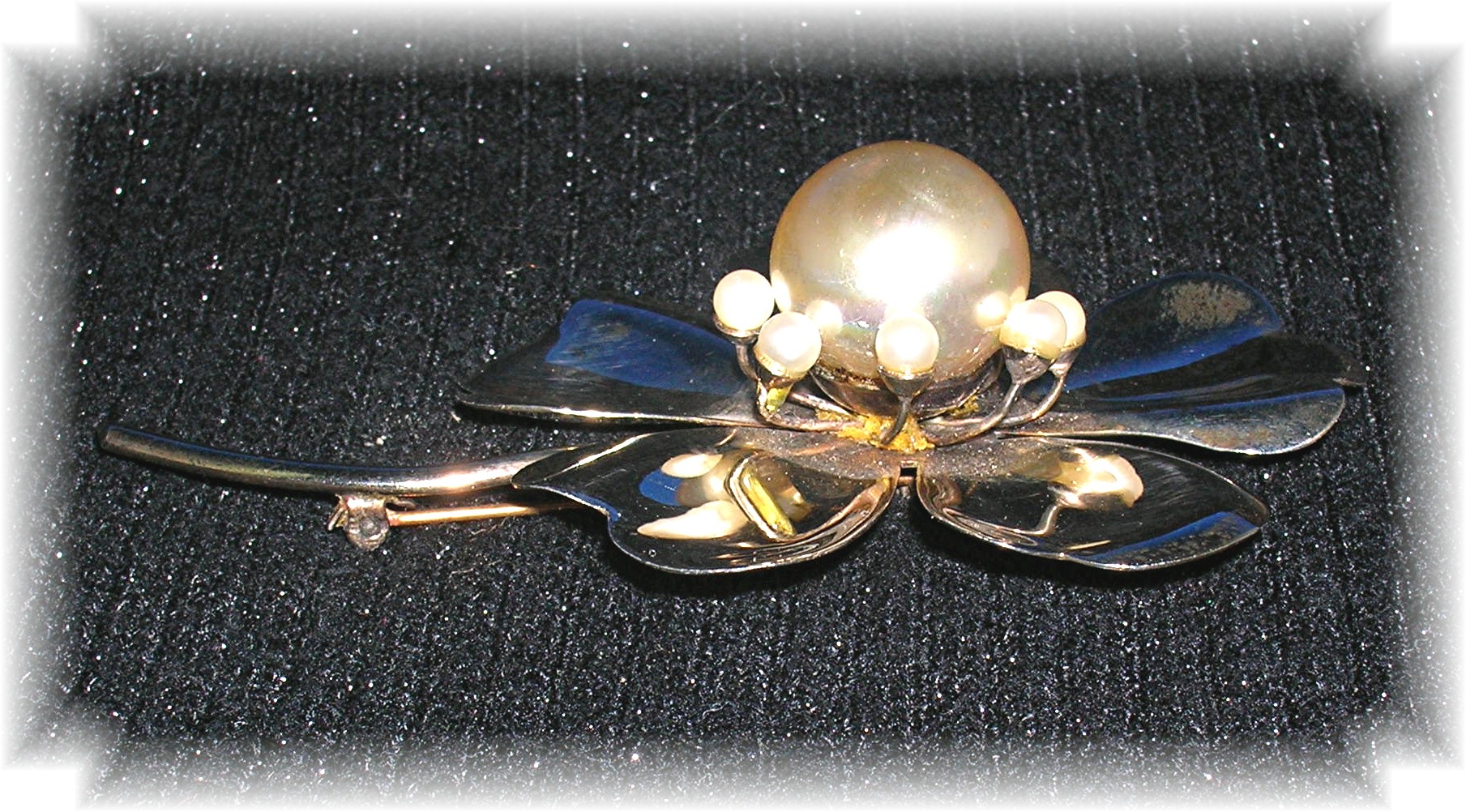 4 Inch Sterling Silver Foux Pearl Brooch