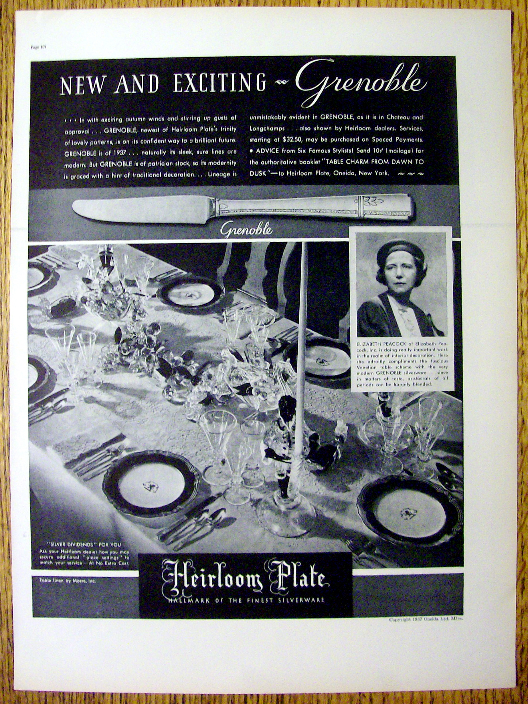 1937 Heirloom Plate Silverware with Elizabeth Peacock
