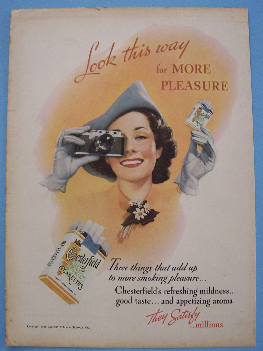 1938 Chesterfield Cigarettes w/Woman Looking in Camera