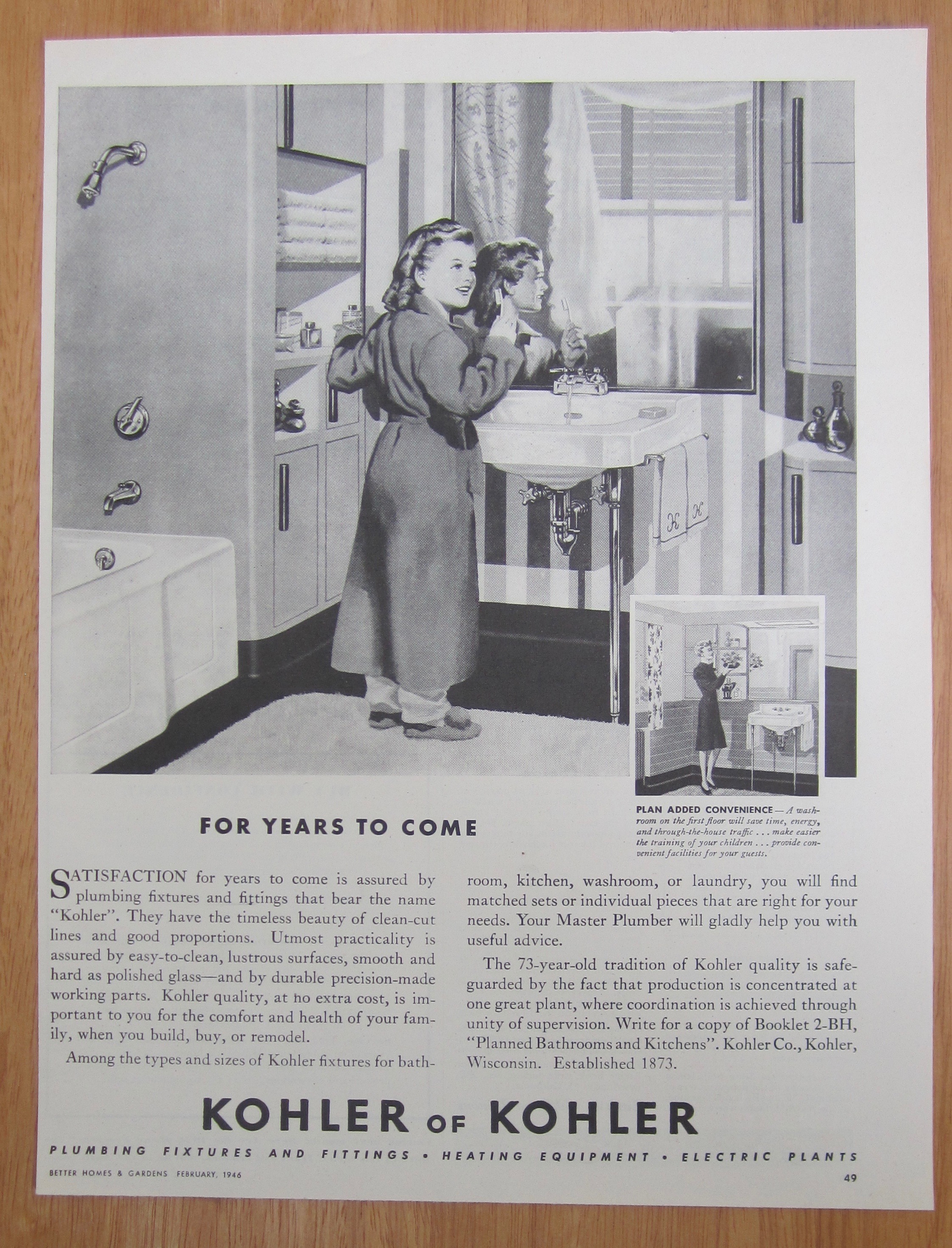1946 Kohler Of Kohler with Little Girl Brushing Teeth