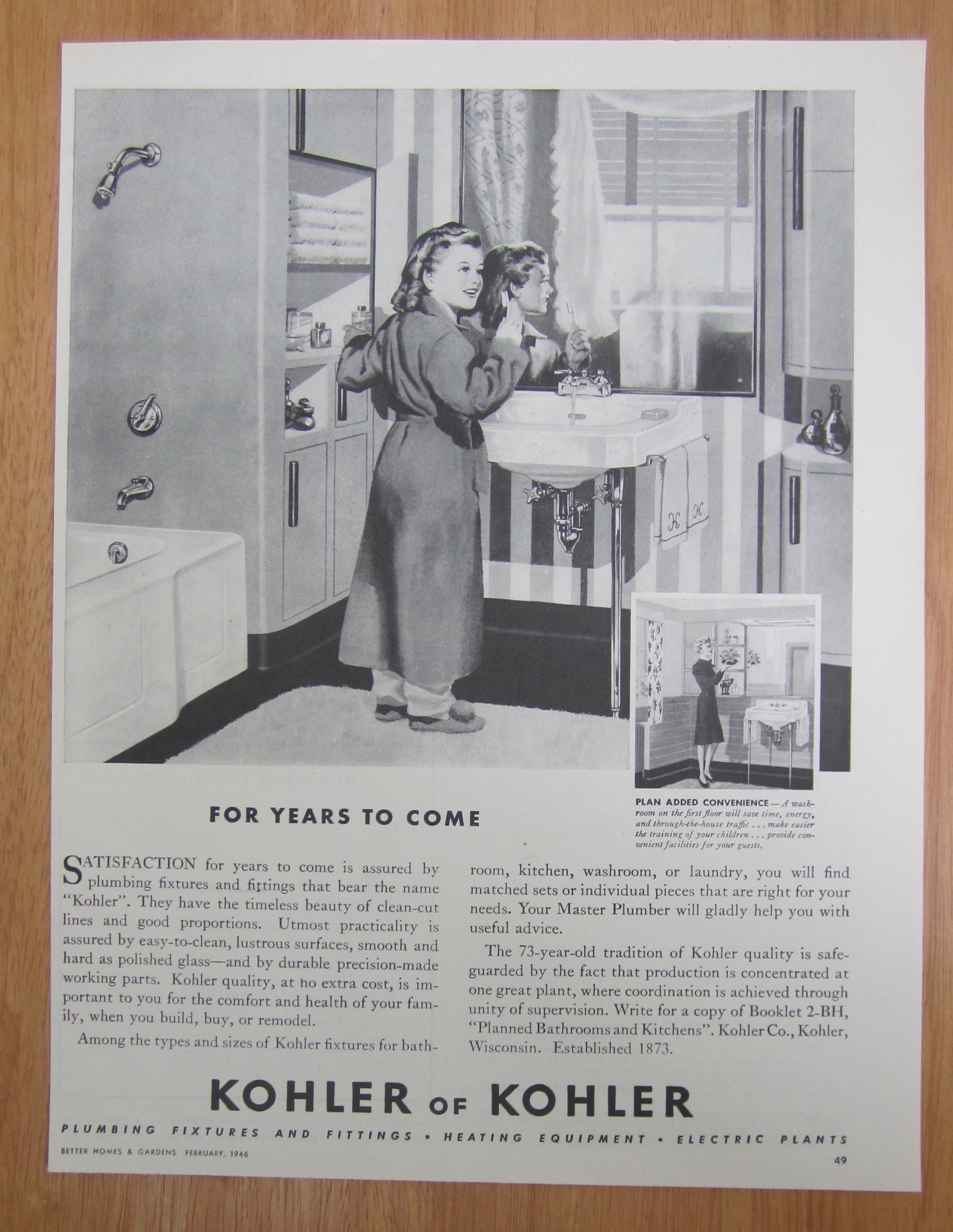 1946 Kohler Of Kohler with Little Girl Brushing Teeth