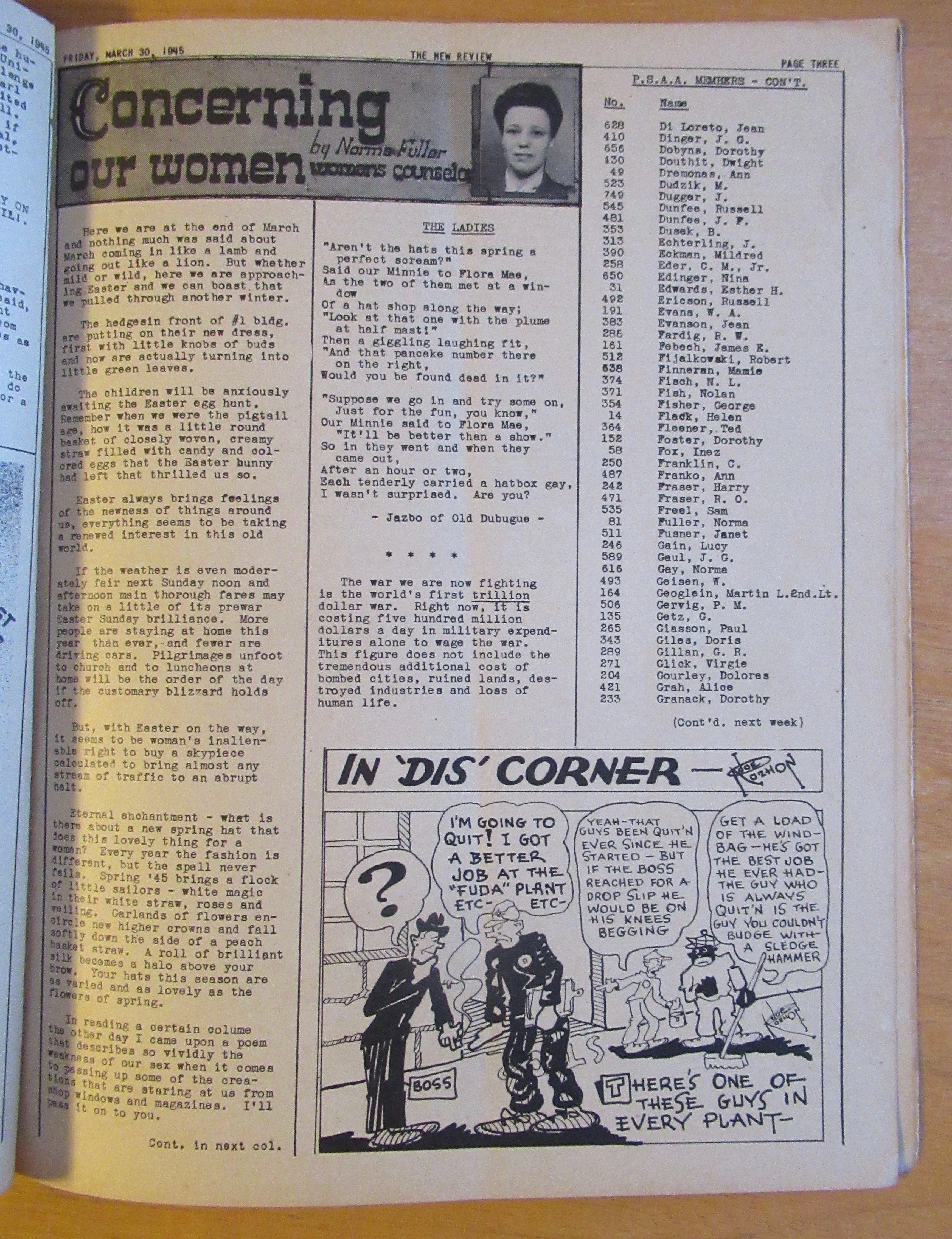 Original March 30, 1945 New Review Newsletter