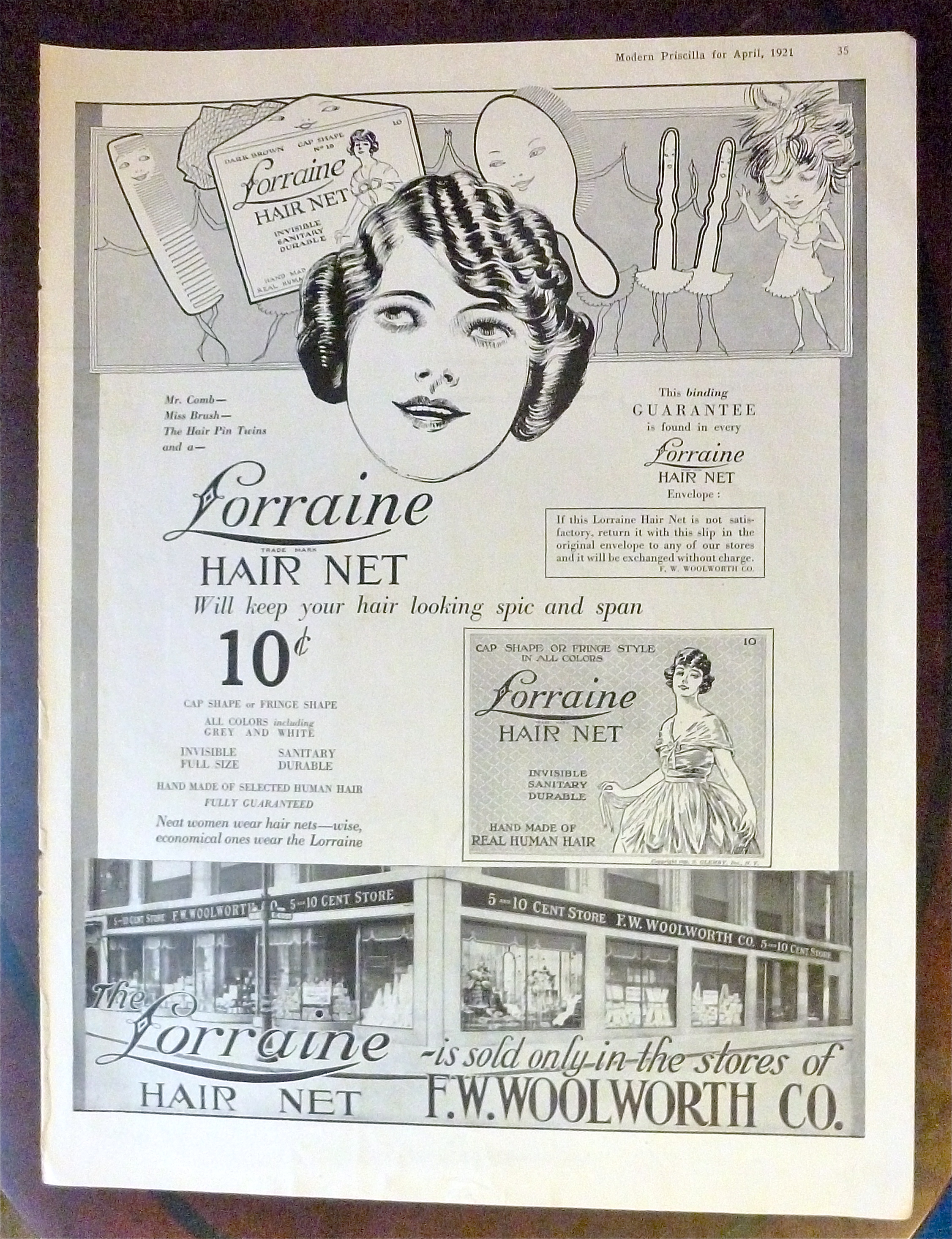 1921 Lorraine Hair Net with Woman Smiling