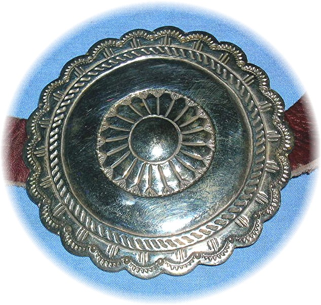 7 Very Large Silver Conchos On Leather Belt