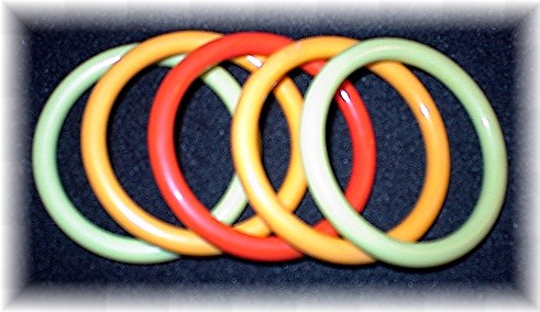 5 Green/Gold/Orange Plastic/Lucite Bracelets