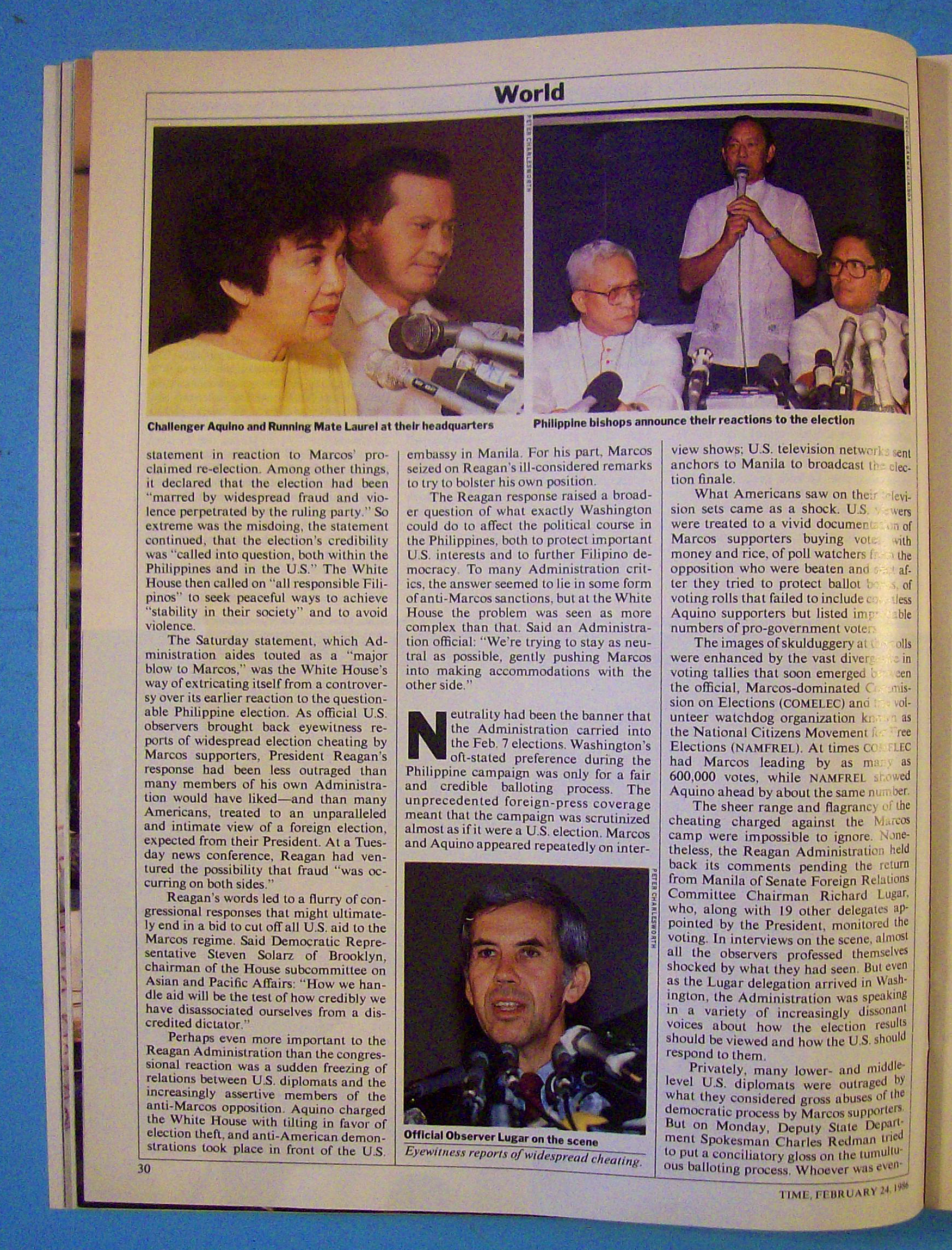 Time Magazine February 24, 1986 Leader Corazon Aquino