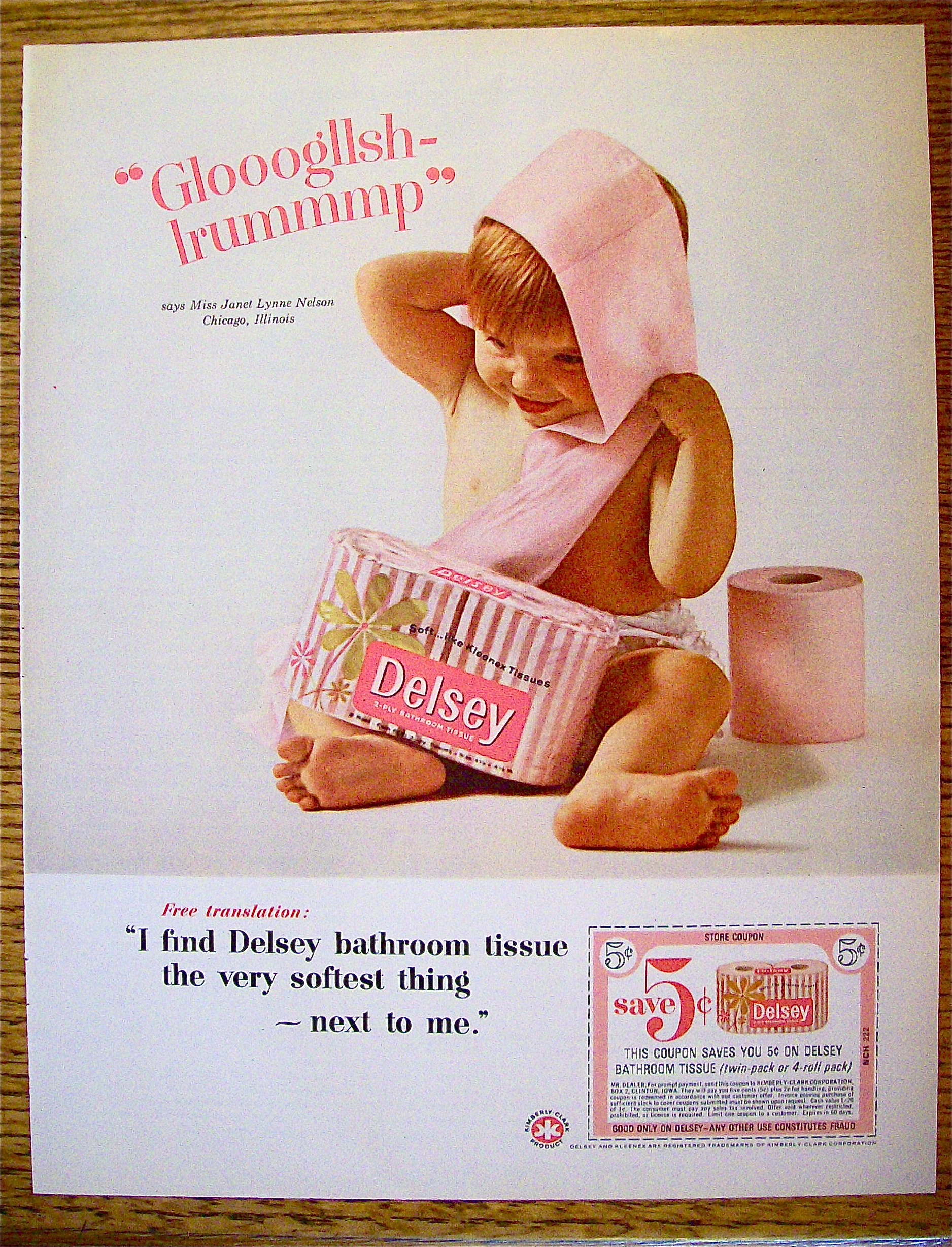 1965 Delsey Bathroom Tissue with Baby Wrapped In Tissue