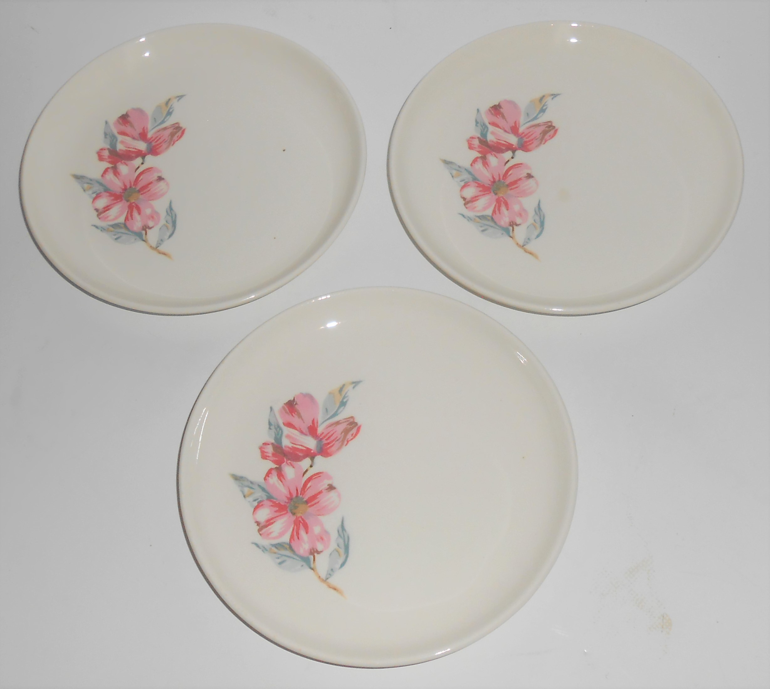 Russel Wright Pottery White A.M. Set/3 Bread Plates W/D