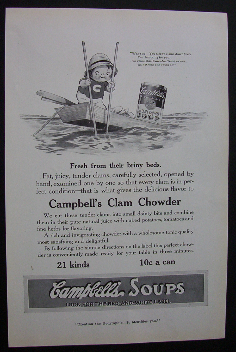 1916 Campbell Soup with Campbell Kid on a Boat