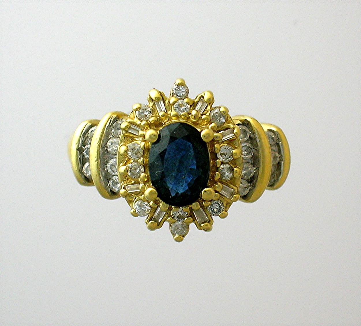 Ring 14K Yellow Gold 1ct Diamond 1ct Sapphire