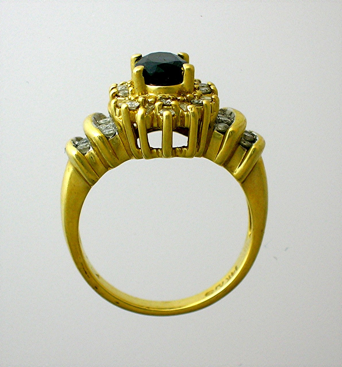 Ring 14K Yellow Gold 1ct Diamond 1ct Sapphire