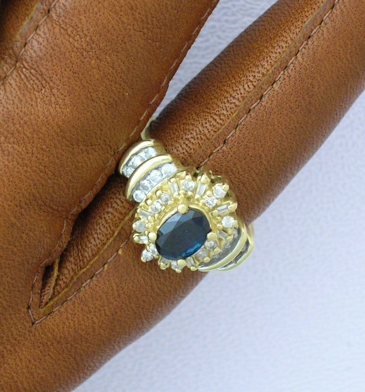 Ring 14K Yellow Gold 1ct Diamond 1ct Sapphire