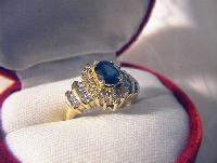 Ring 14K Yellow Gold 1ct Diamond 1ct Sapphire