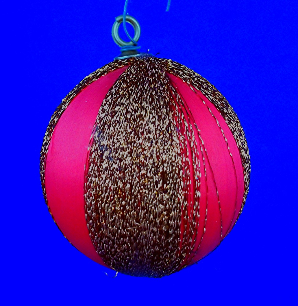 Christmas Ornament red silk with copper colored thread