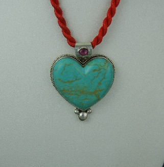 David Troutman Kingman Turquoise Sterling Silver Heart