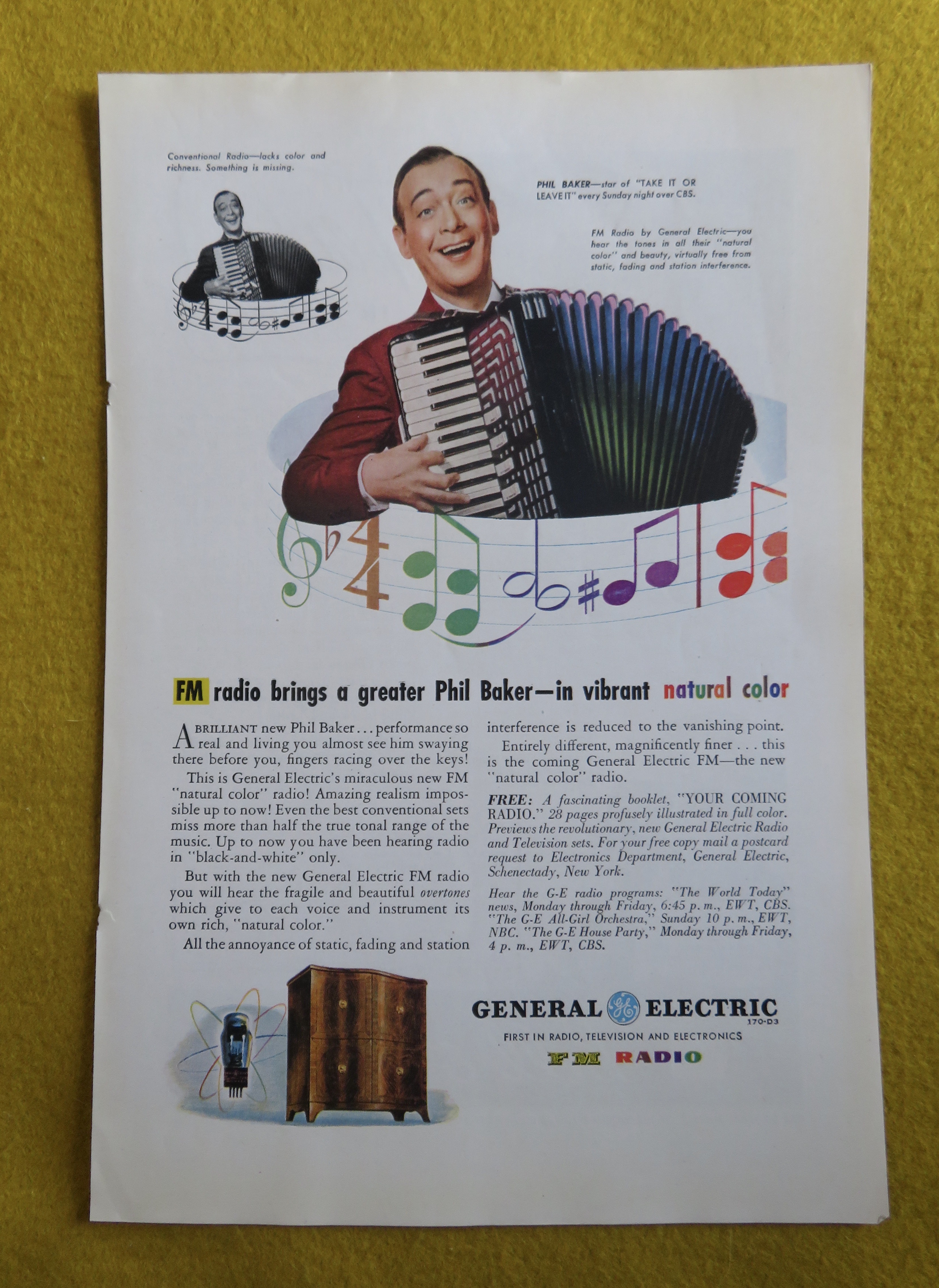 1945 General Electric FM Radio with Phil Baker