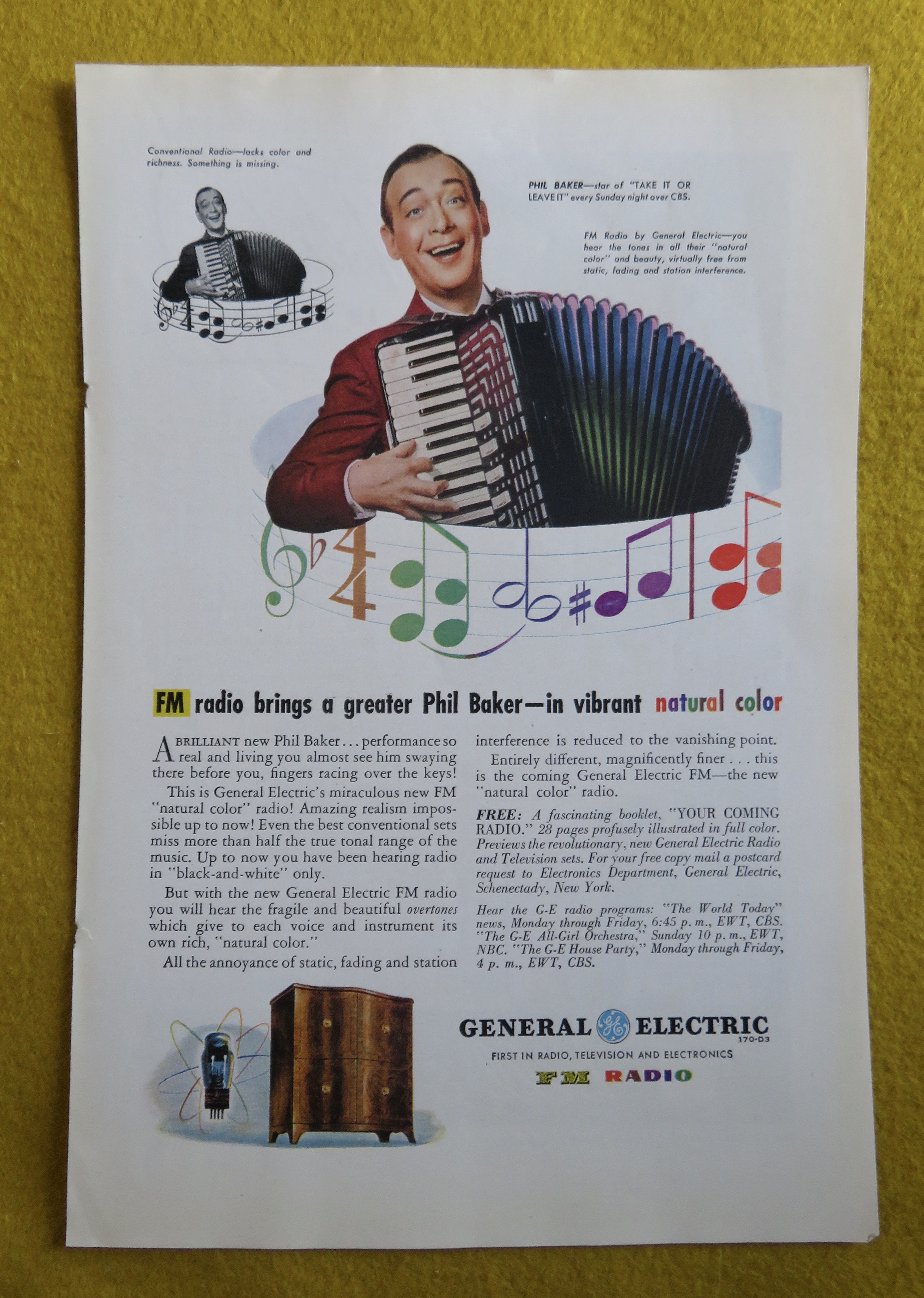 1945 General Electric FM Radio with Phil Baker