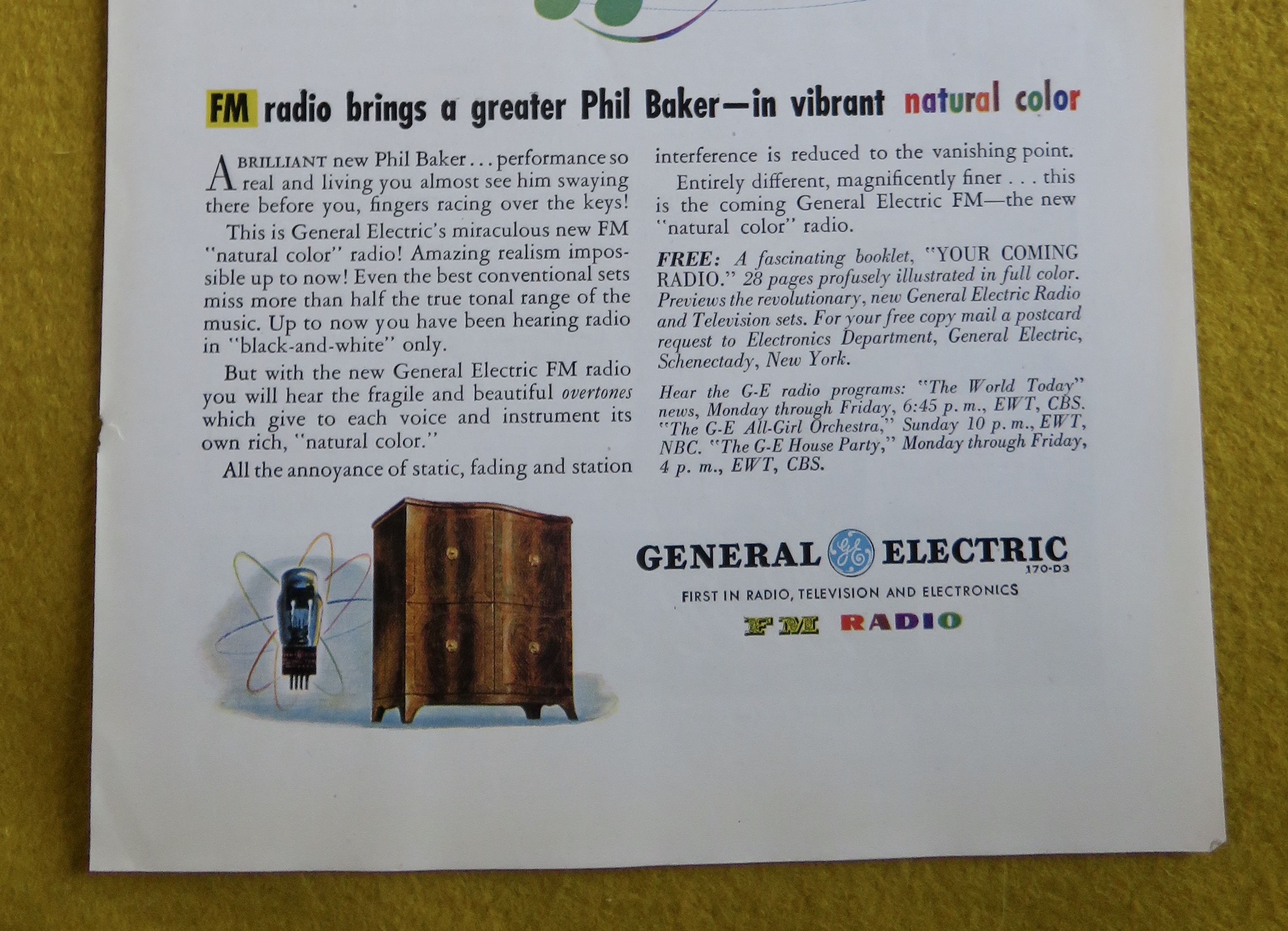 1945 General Electric FM Radio with Phil Baker