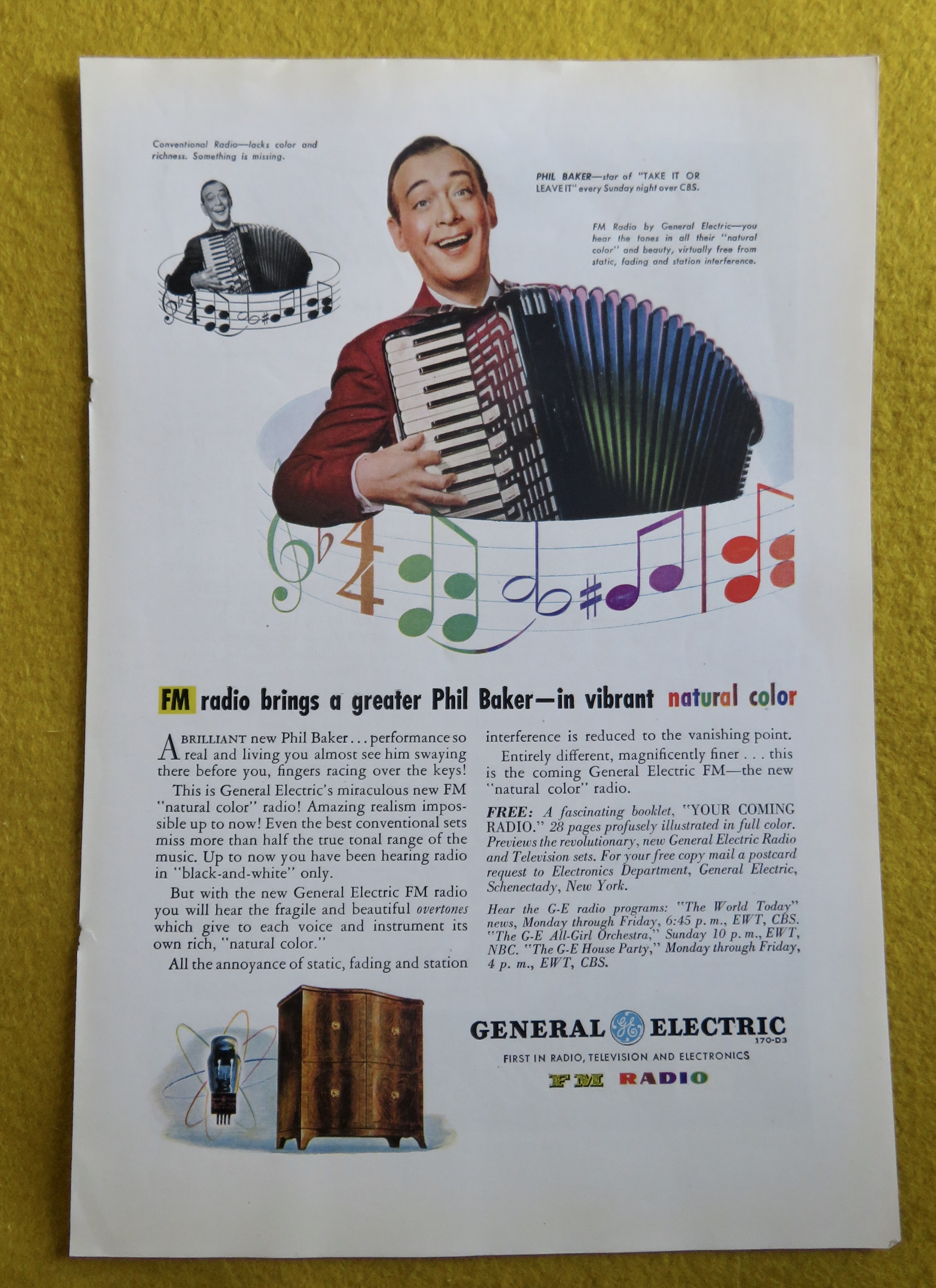 1945 General Electric FM Radio with Phil Baker