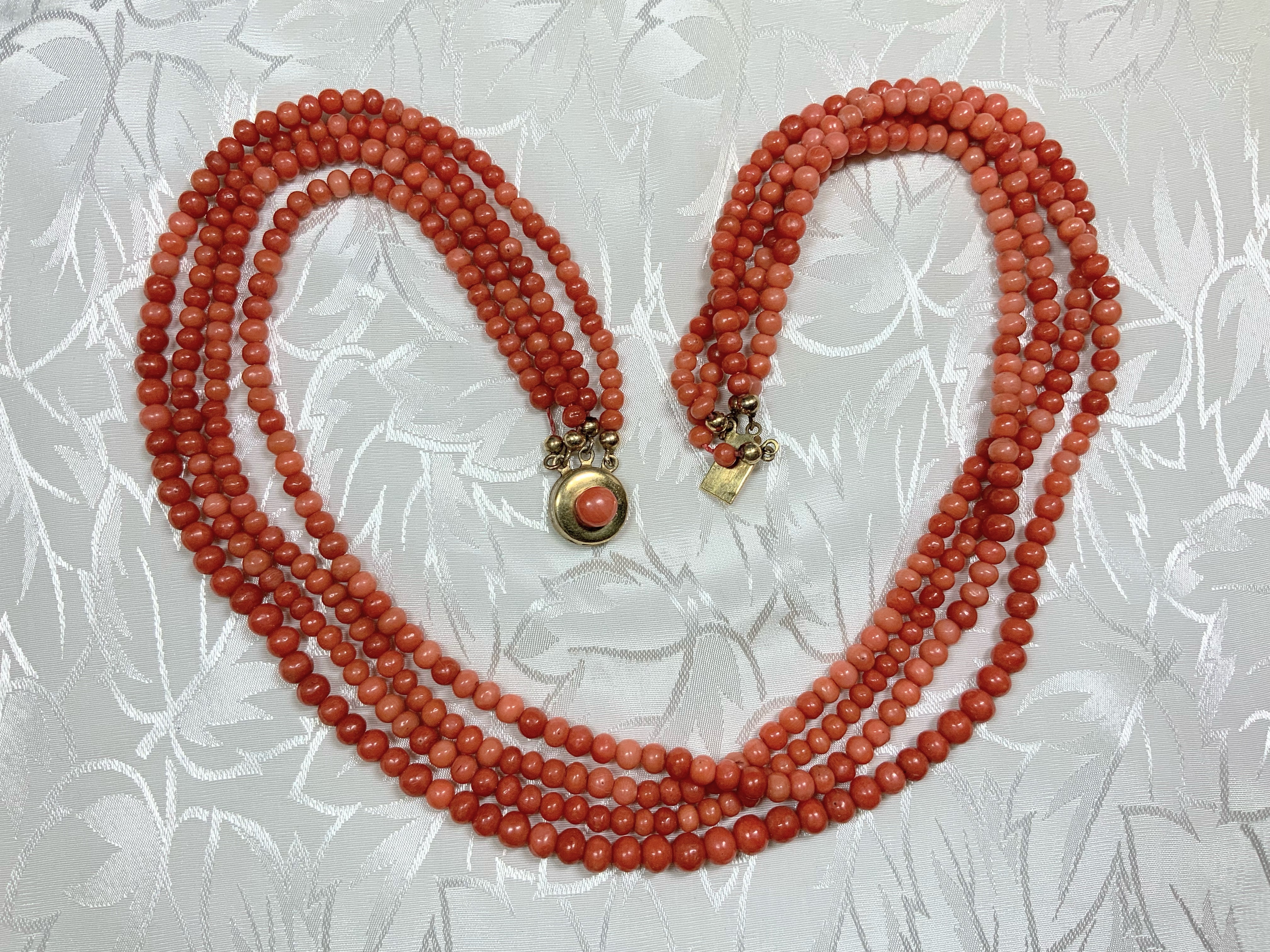 Salmon Coral Graduated 3 Strand Necklace