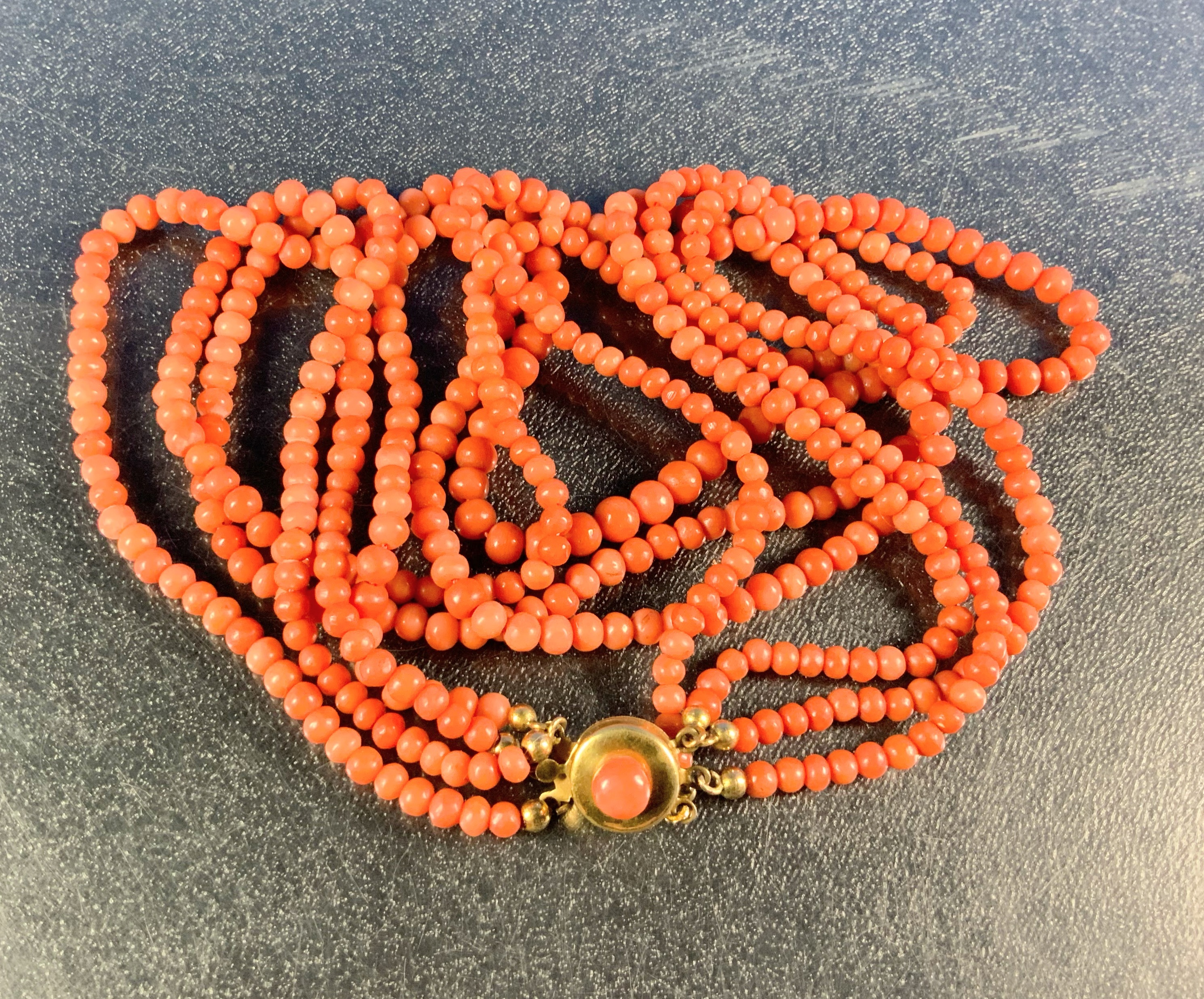 Salmon Coral Graduated 3 Strand Necklace