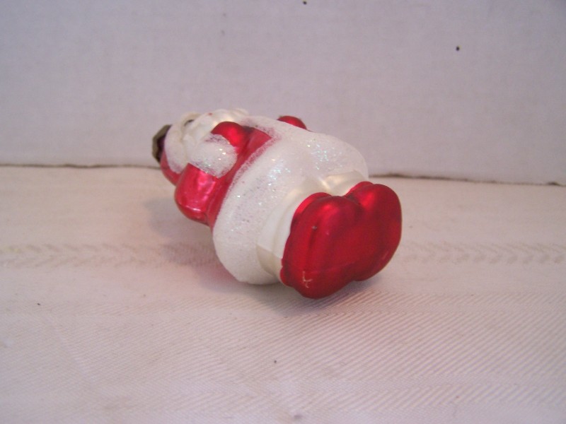 Vintage Glass Santa Claus Christmas Ornament with Glitter Trim