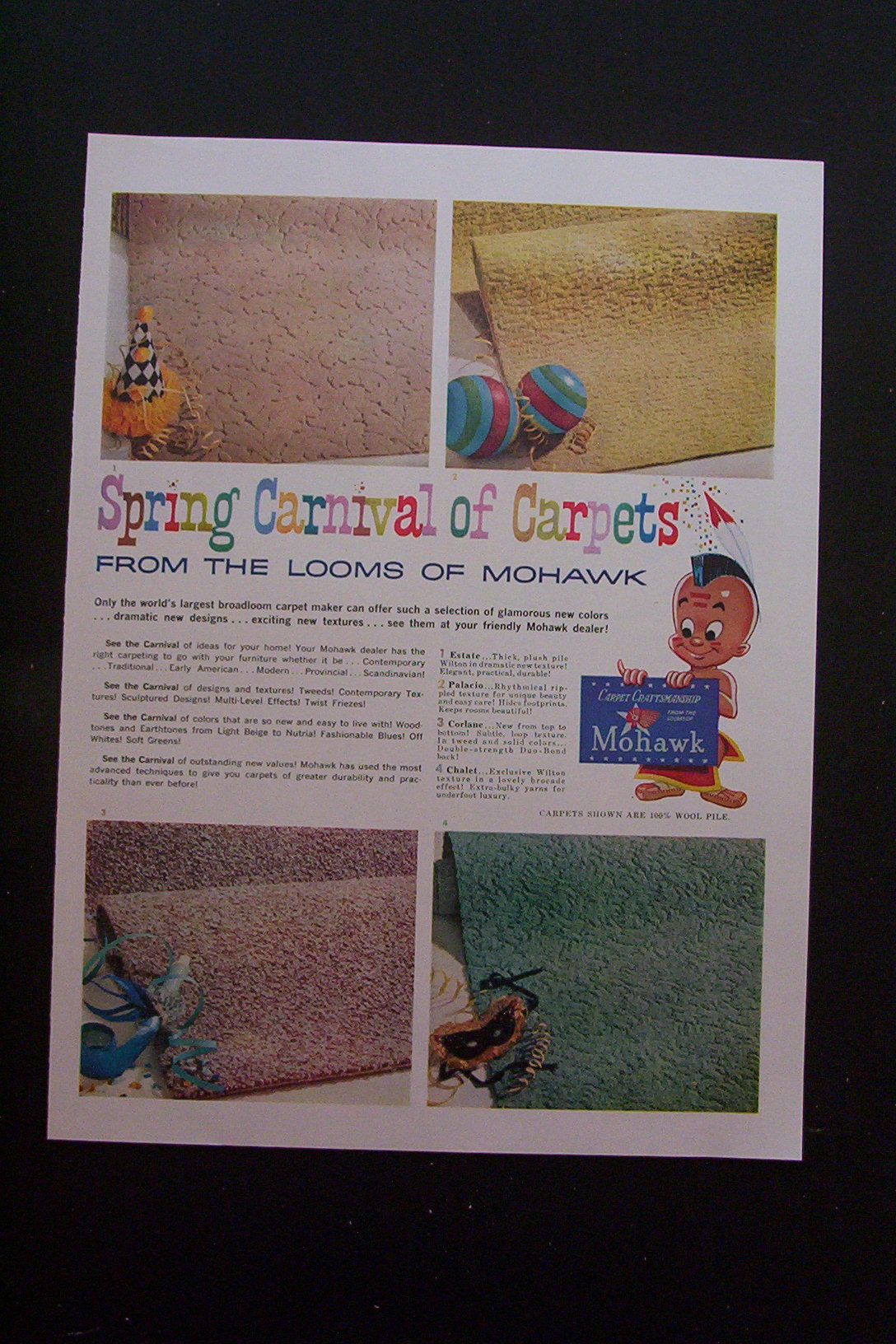 1959 Mohawk Carpets with 4 Samples of Carpeting