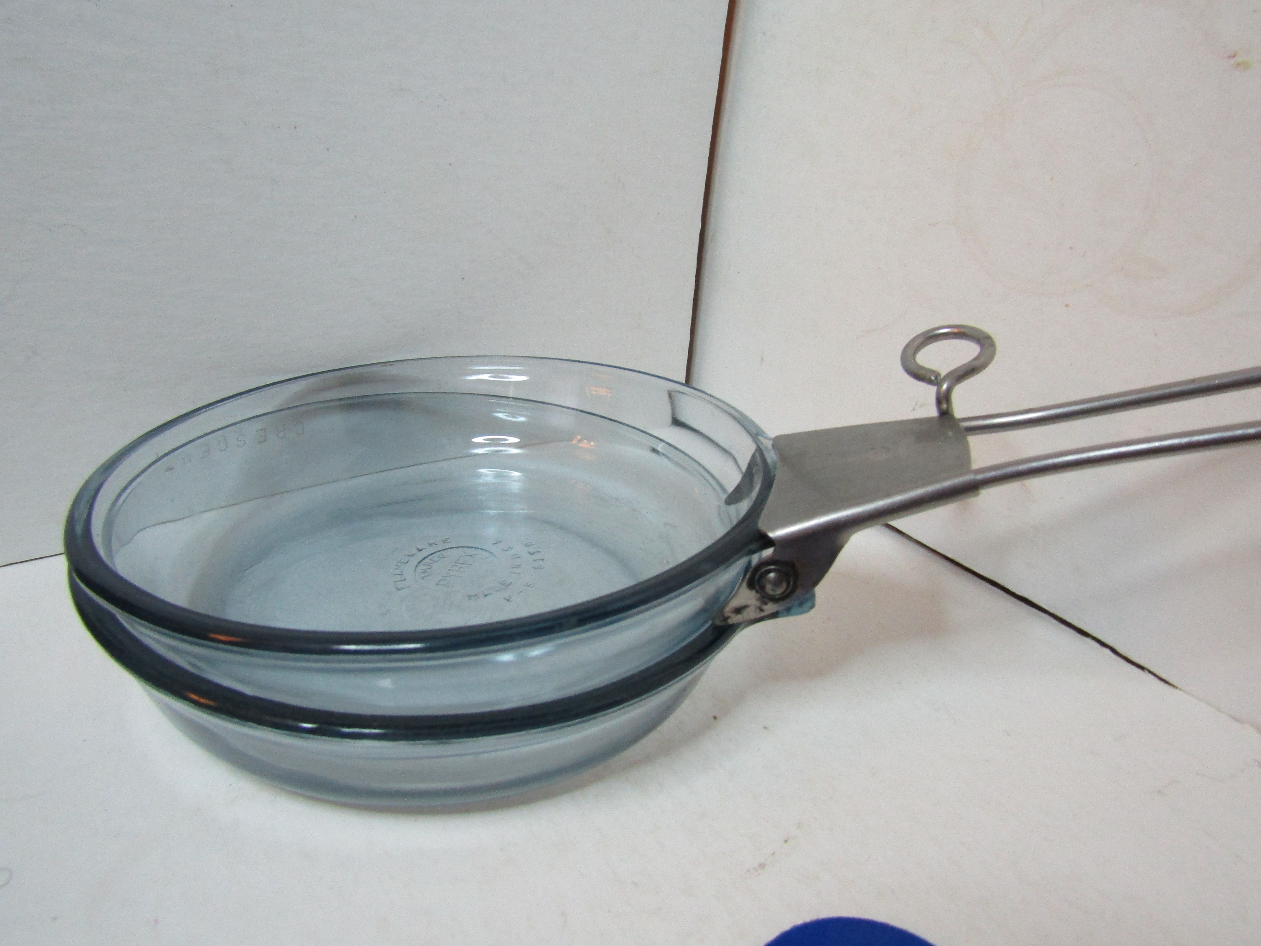 Vintage Pyrex Blue Flameware Three Piece Skillet Set
