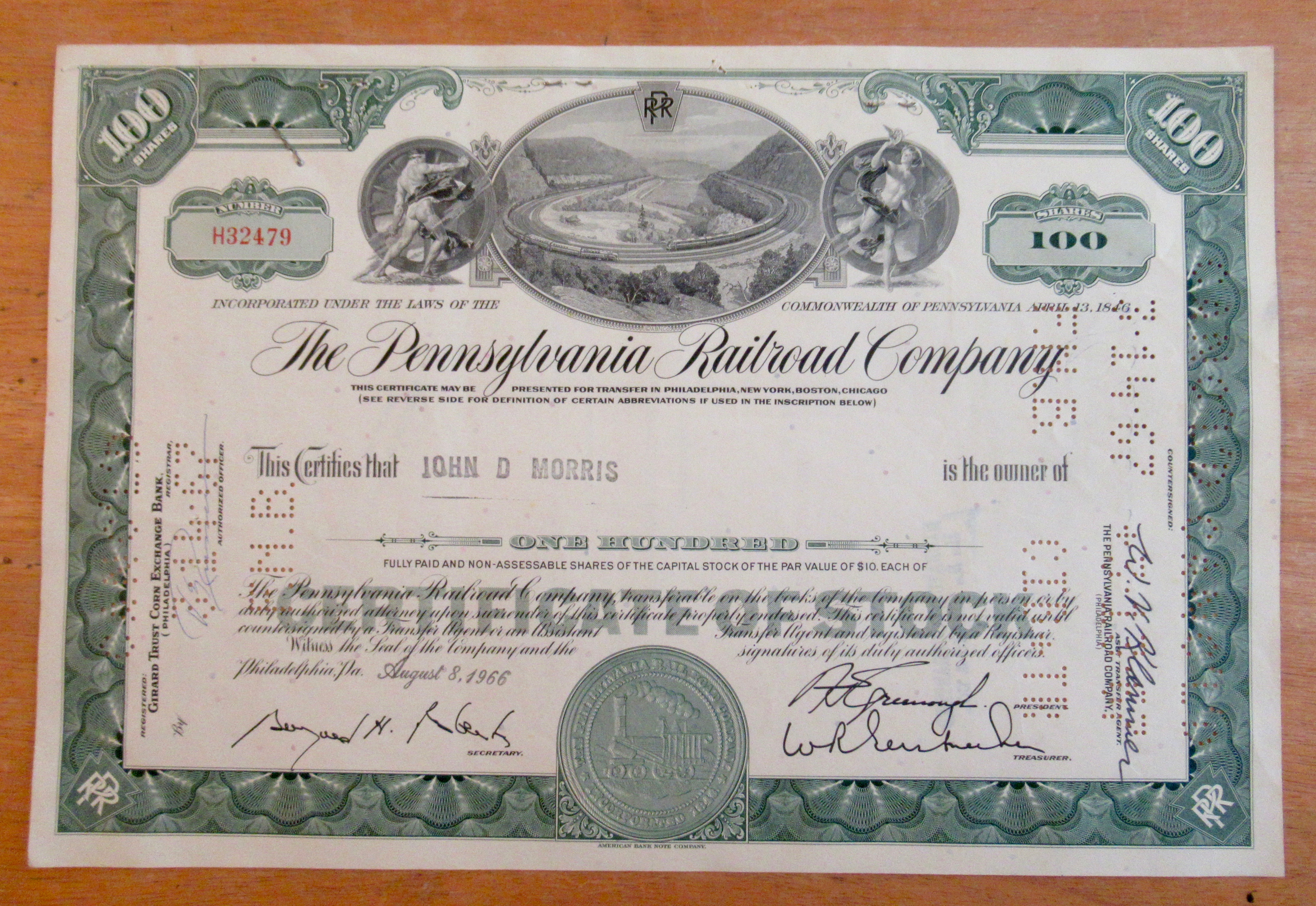 1966 The Pennsylvania Railroad Stock Certificate