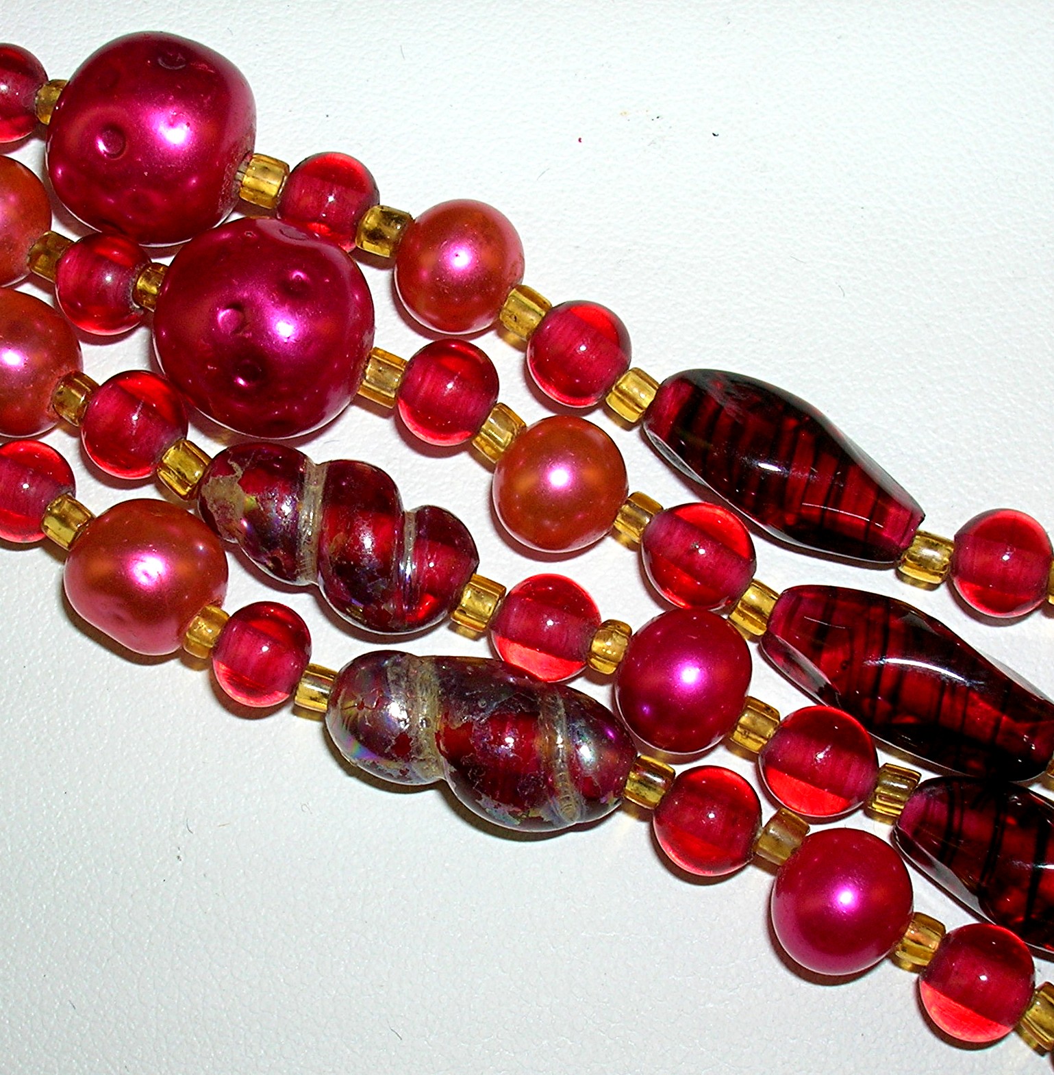 Cranberry Pearl Glass 50 Inch NecklaceEarrings JAPAN..