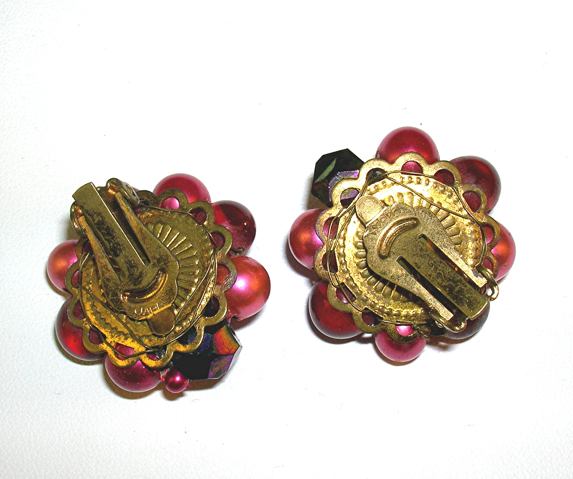 Cranberry Pearl Glass 50 Inch NecklaceEarrings JAPAN..