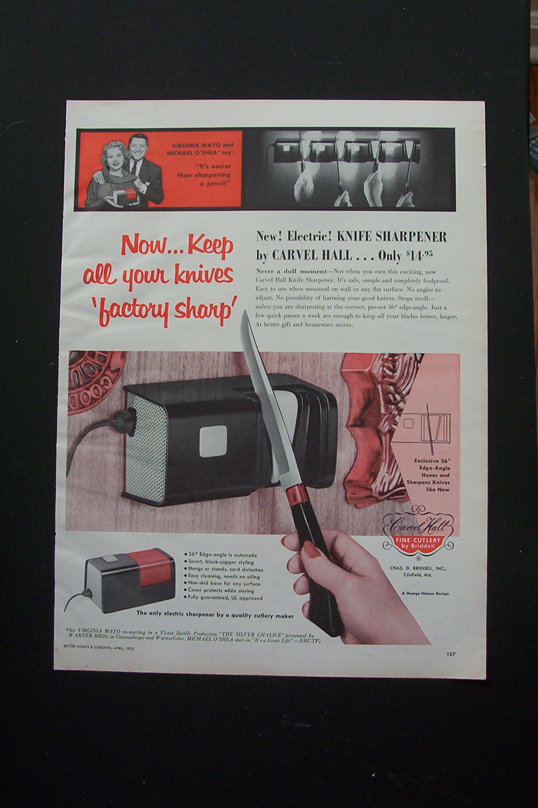 1955 Carvel Hall Knife Sharpener w/ Virginia Mayo