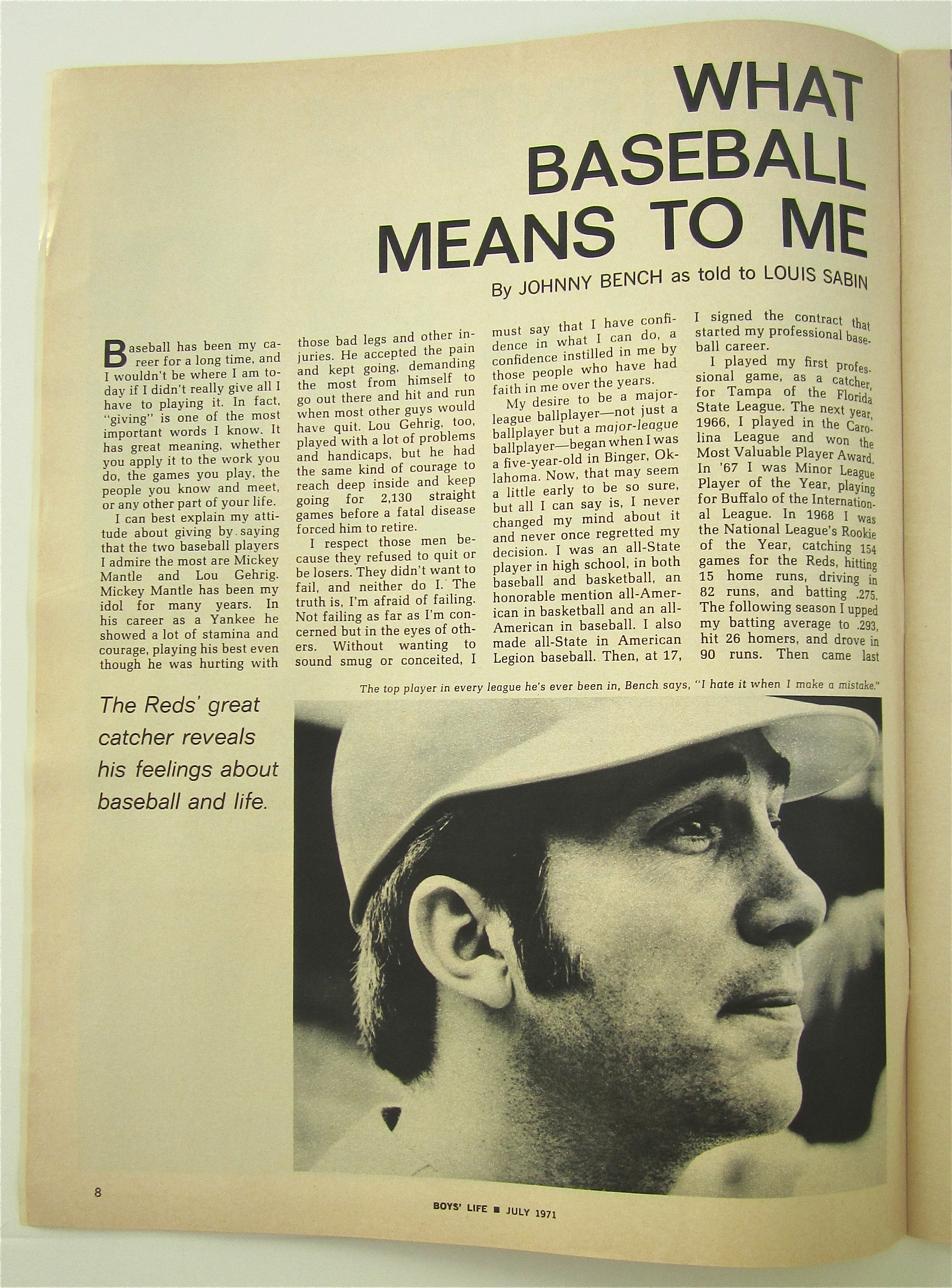Boys Life Magazine July 1971 Johnny Bench