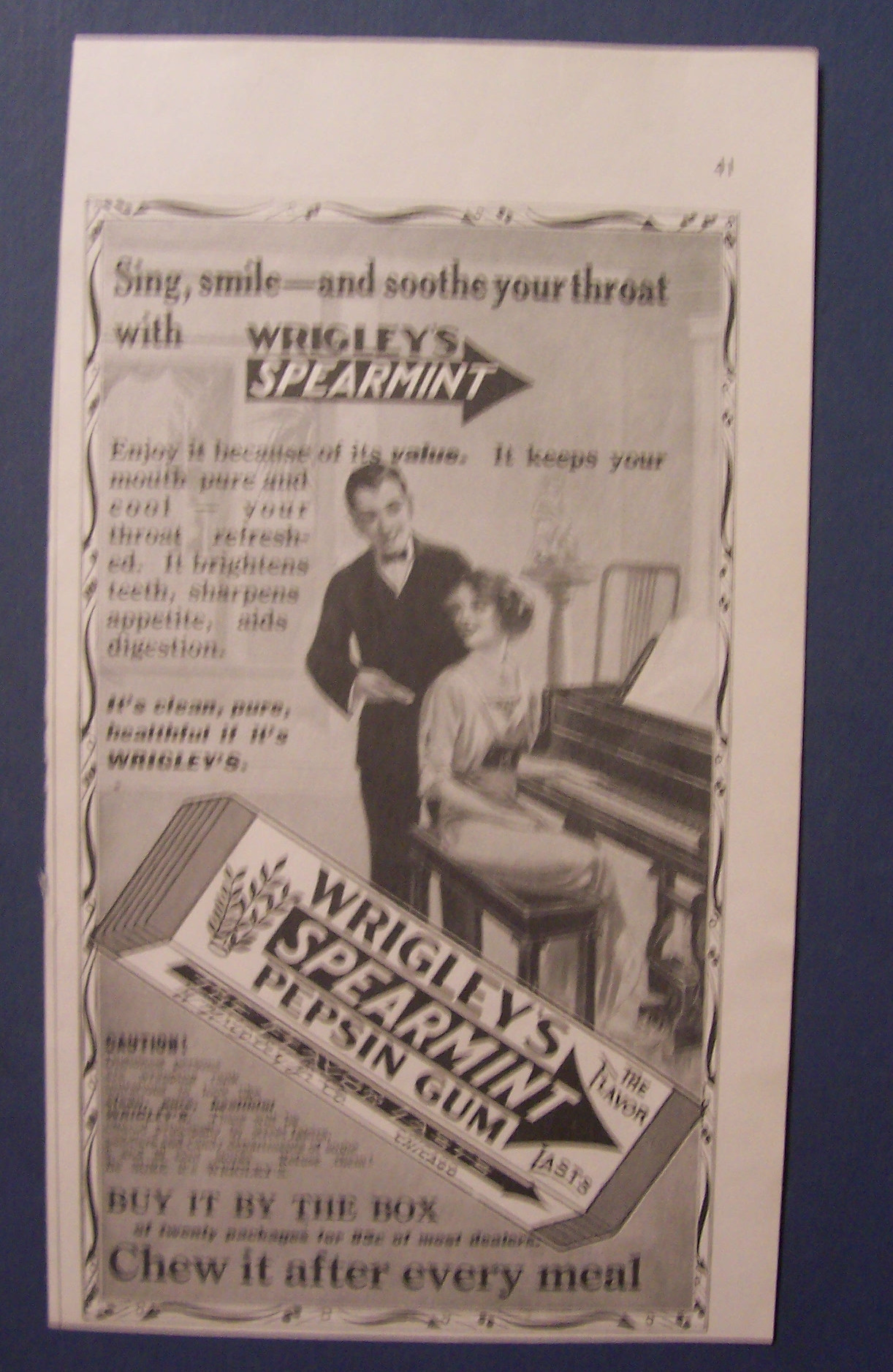 1914 Wrigley Spearmint Pepsin Gum with Woman & Piano