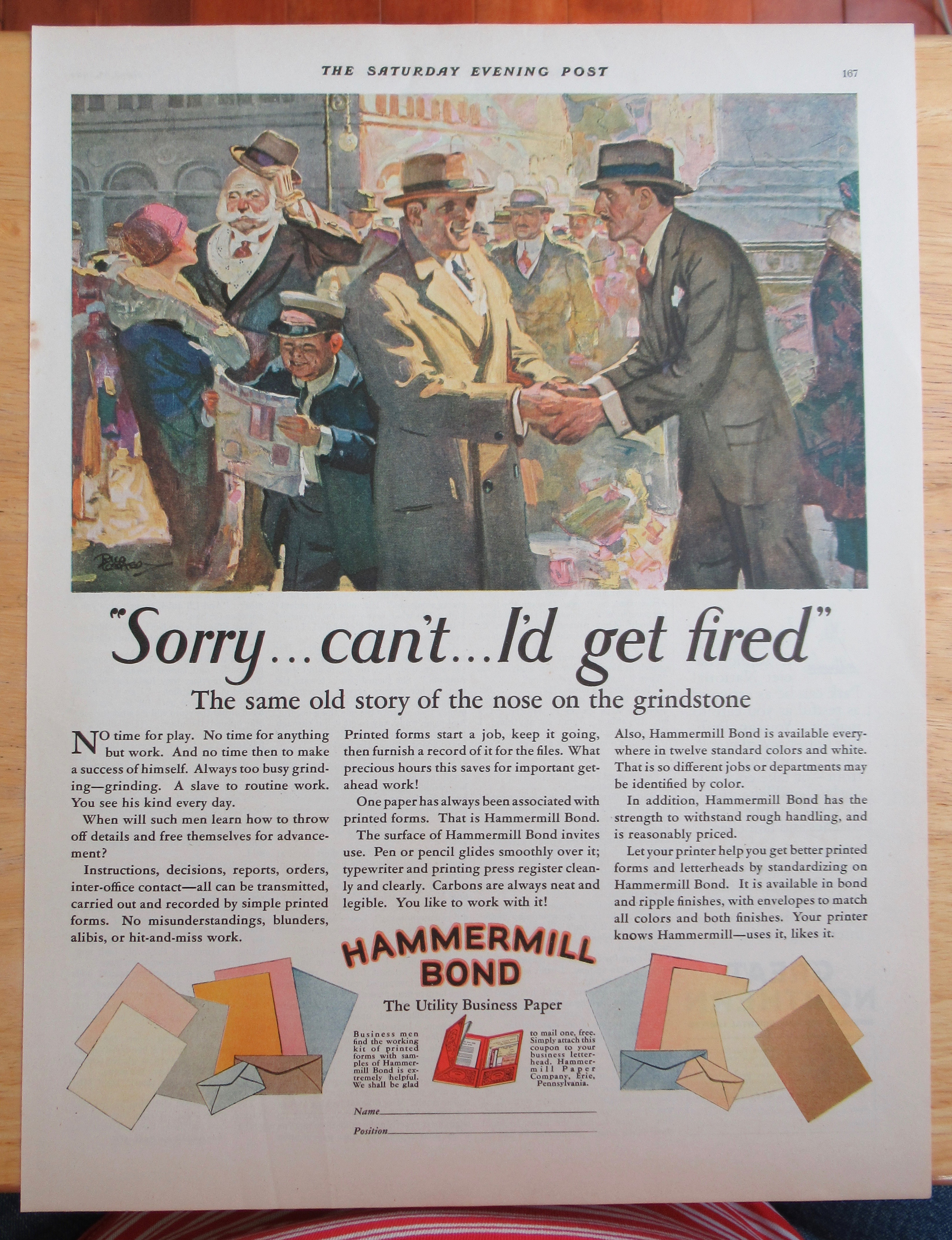 1928 Hammermill Bond Business Paper with Men Talking