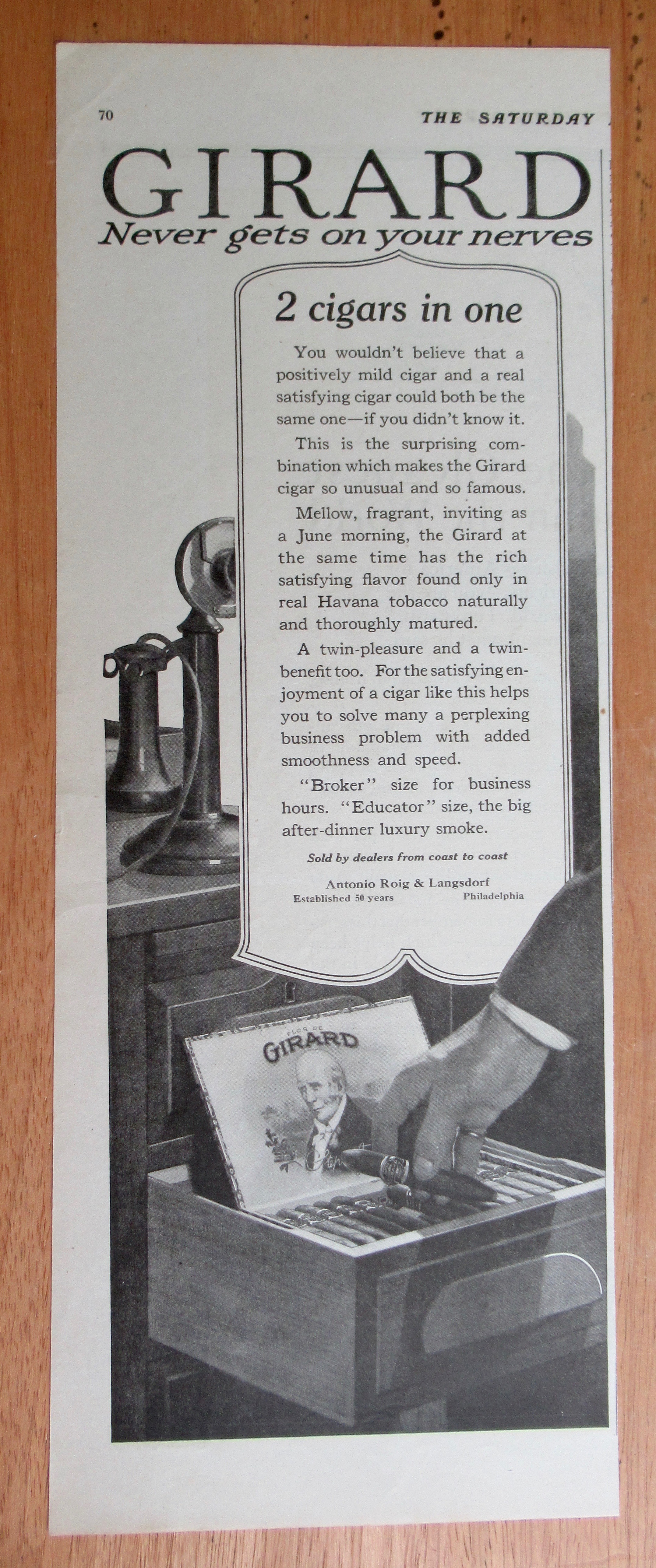 1921 Girard Cigars with Hand Taking Cigar Out of Box