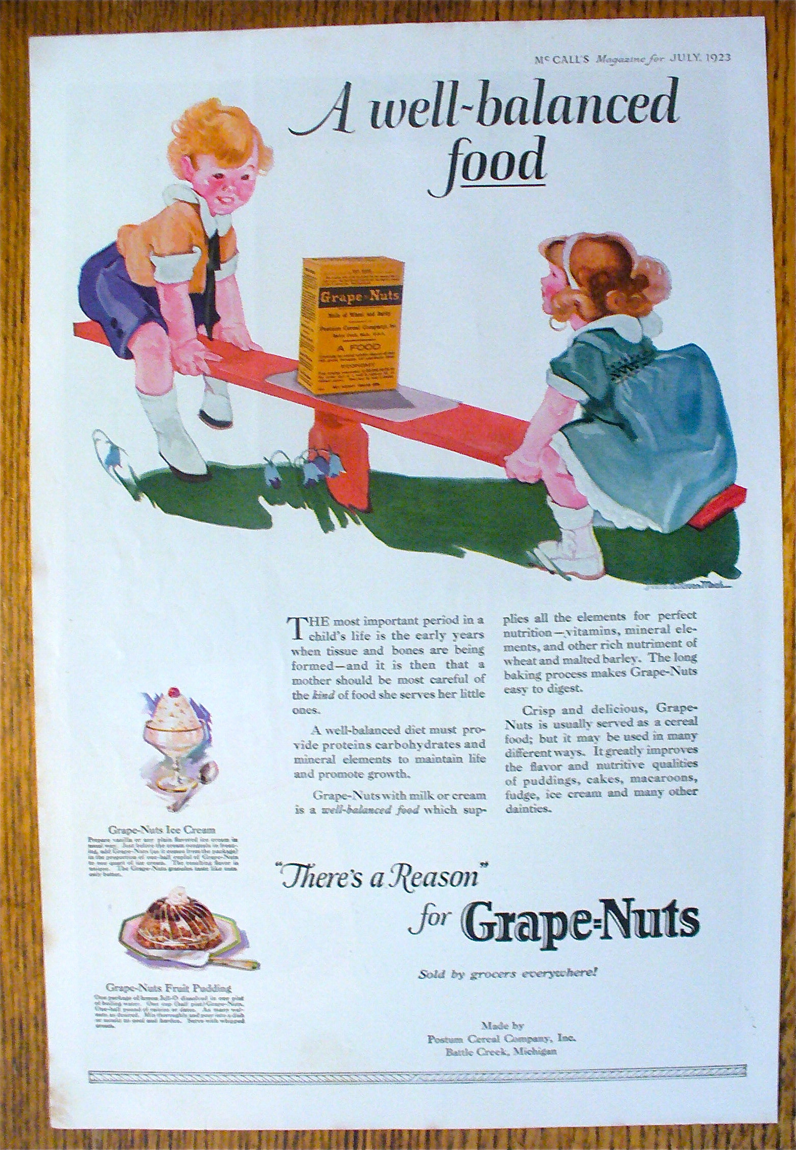 1923 Grape-Nuts Cereal with Children On See-Saw