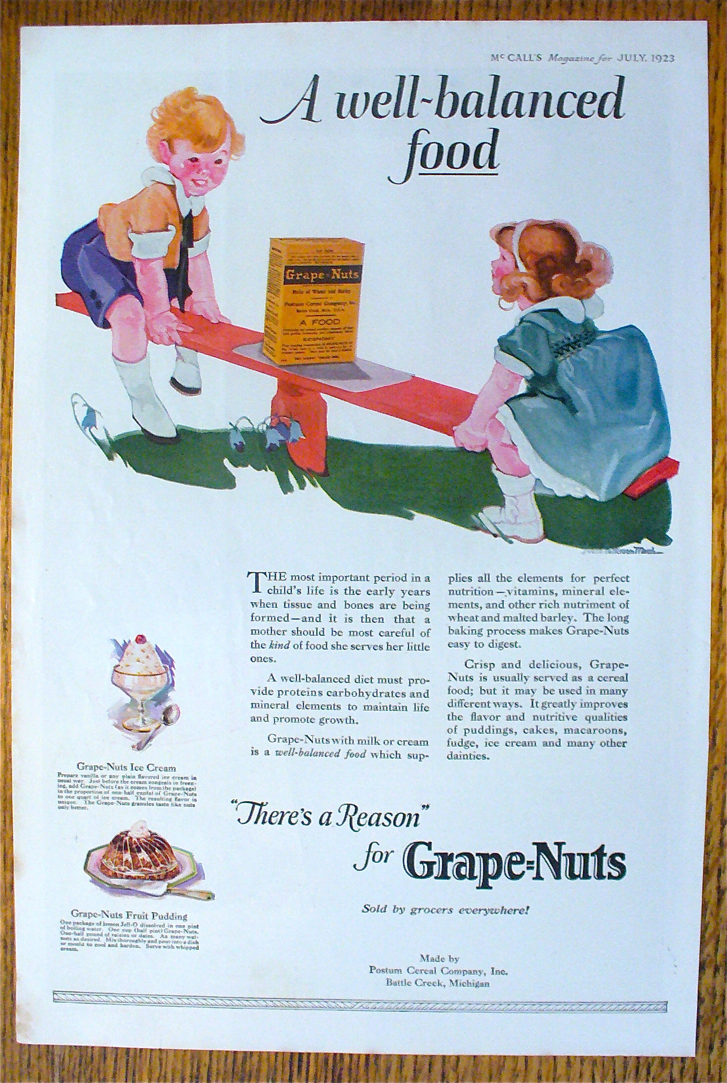 1923 Grape-Nuts Cereal with Children On See-Saw