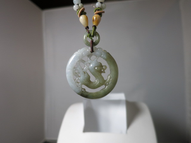 Dragon Carved Jade Pendant Beaded necklace with accent beads