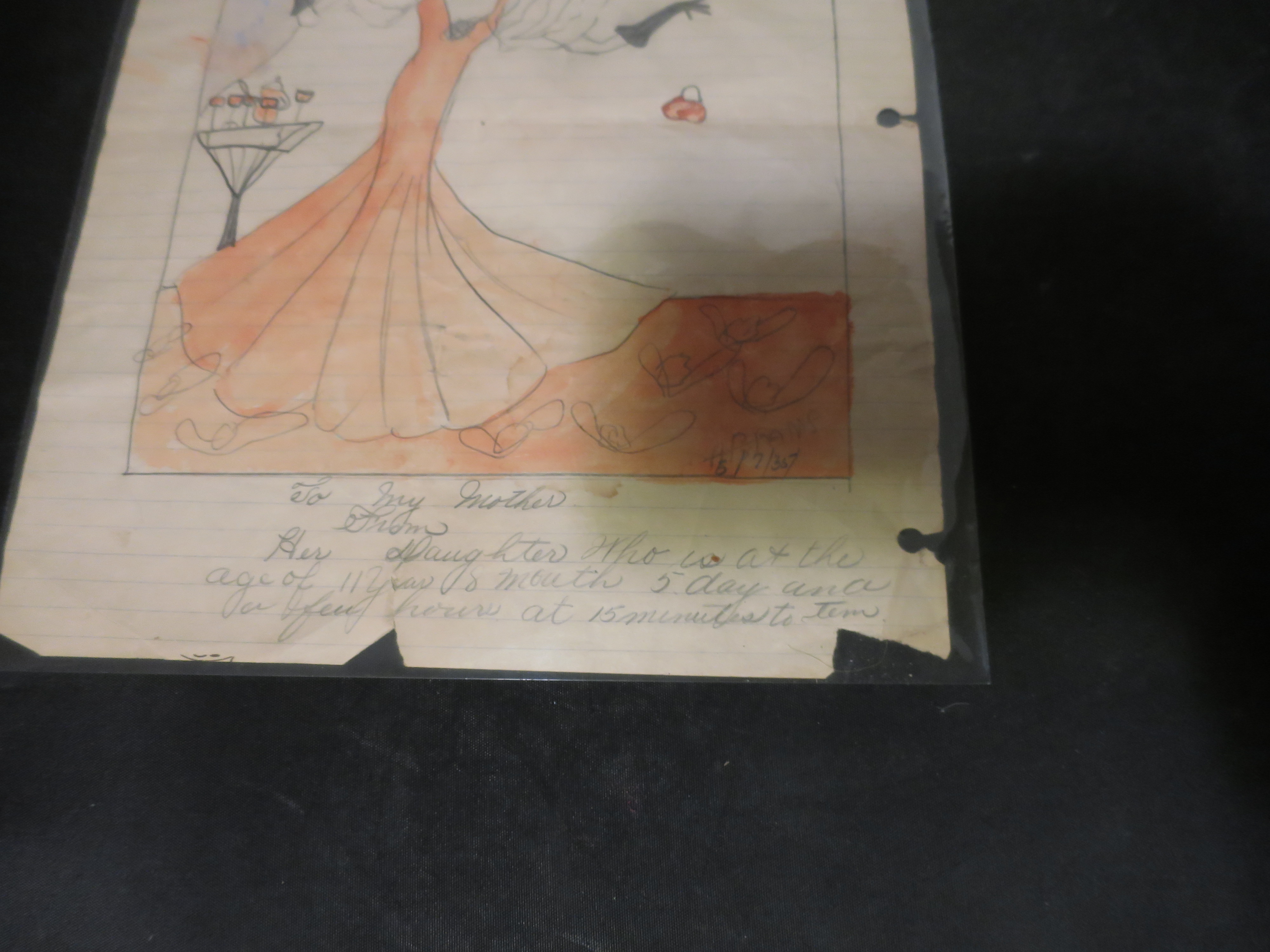 Childs Art drawing Water Color To my Mother 1935 signed