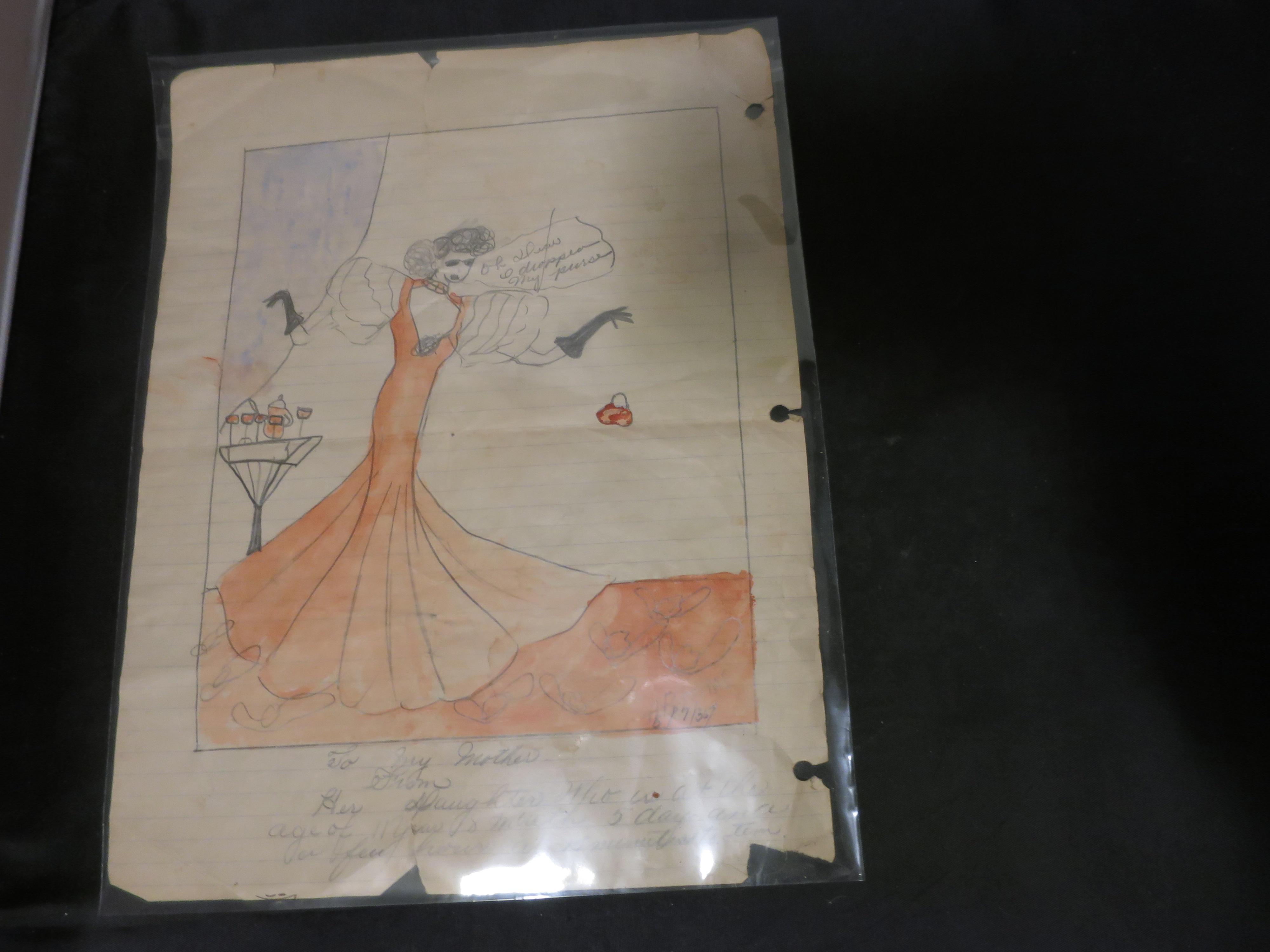 Childs Art drawing Water Color To my Mother 1935 signed